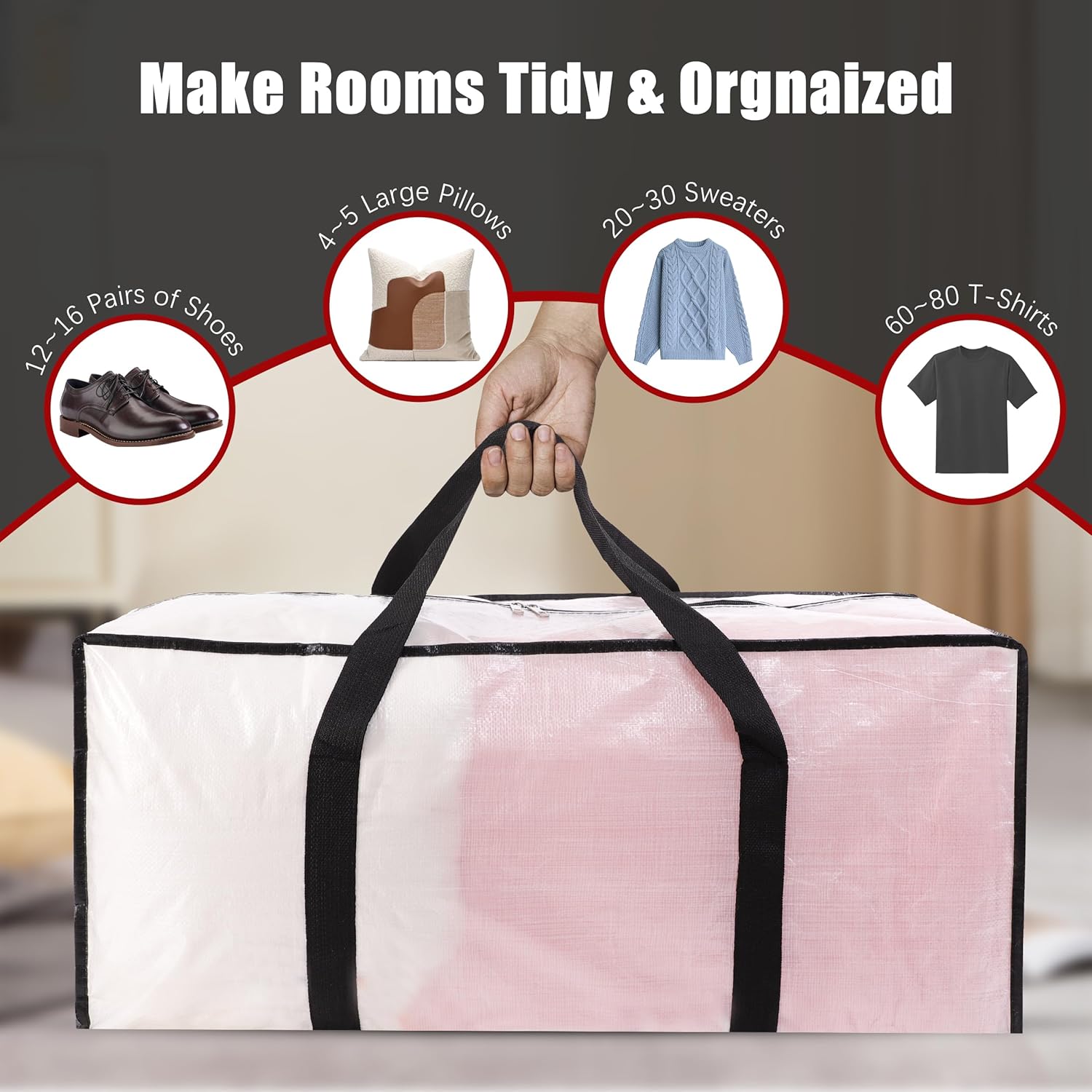 Thumbnail 3 de PANDA JOYS Extra Large Moving Bags (8-Pack) with Zippers & Carry Handles, Semi-Transparent
