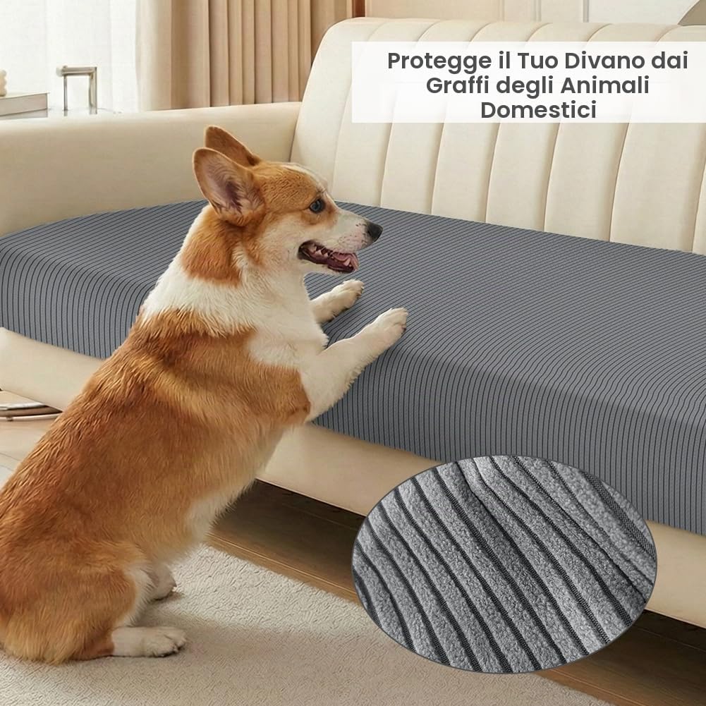 Detalle 2 de Vicloon Copriseduta Divano Elasticizzato — Copri Cuscini Grigio per Salvadivano con Elastico, Antigraffio e Pet‑Friendly
