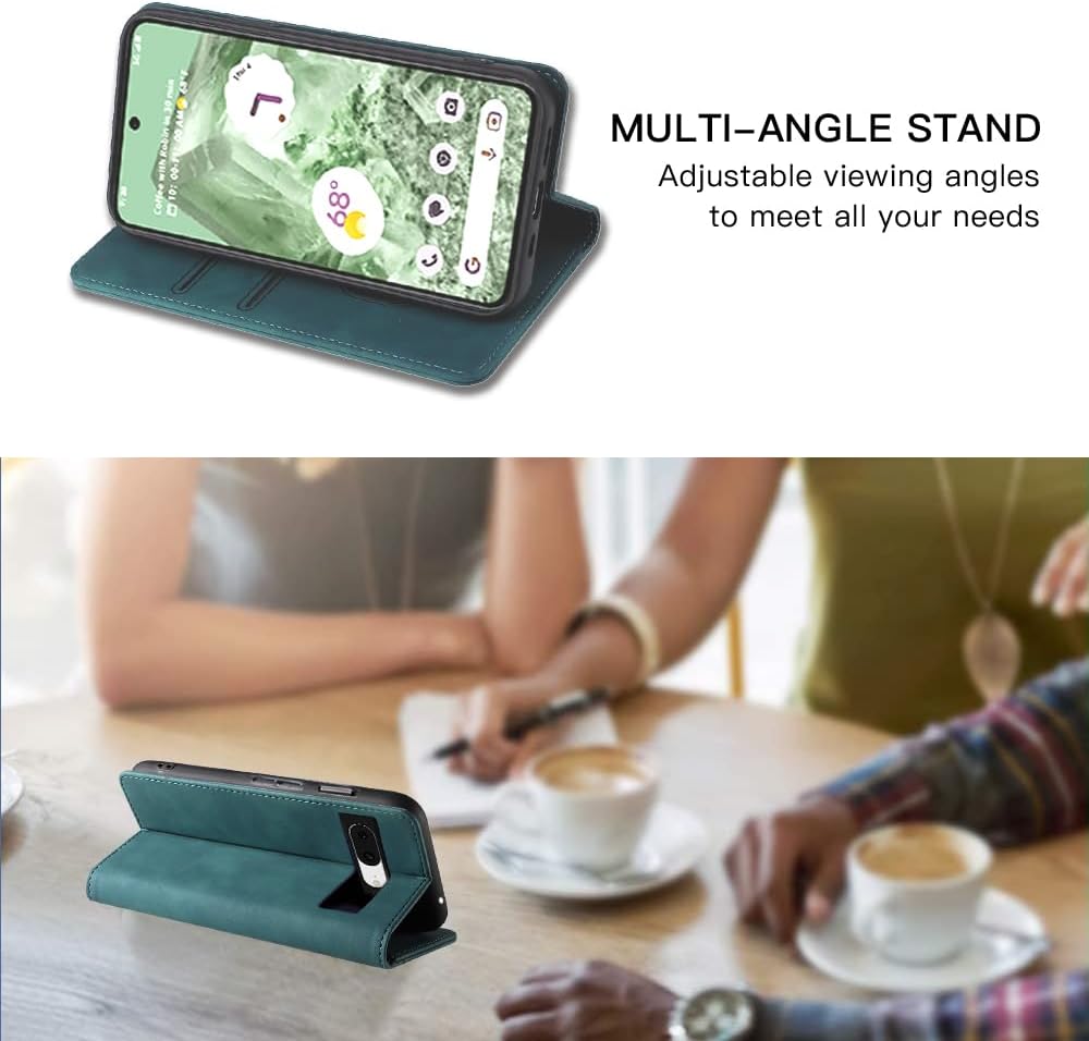 Thumbnail 5 de Leaisan Flip-Hülle aus Leder für Google Pixel 8 5G – Malachitgrün, Kartenfächer & Standfunktion
