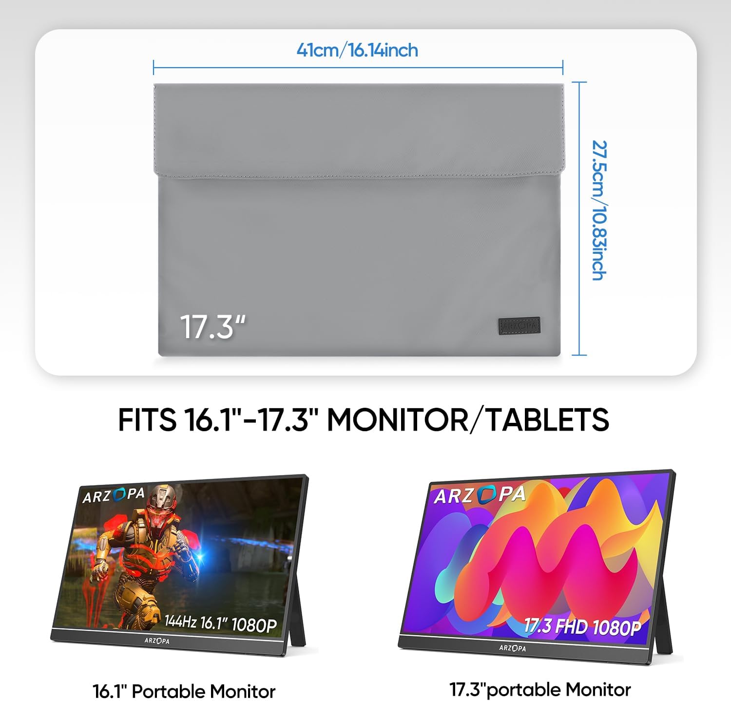 Thumbnail 2 de ARZOPA 17.3" Portable Monitor Sleeve Bag — PU Leather Waterproof Storage Case (Grey)