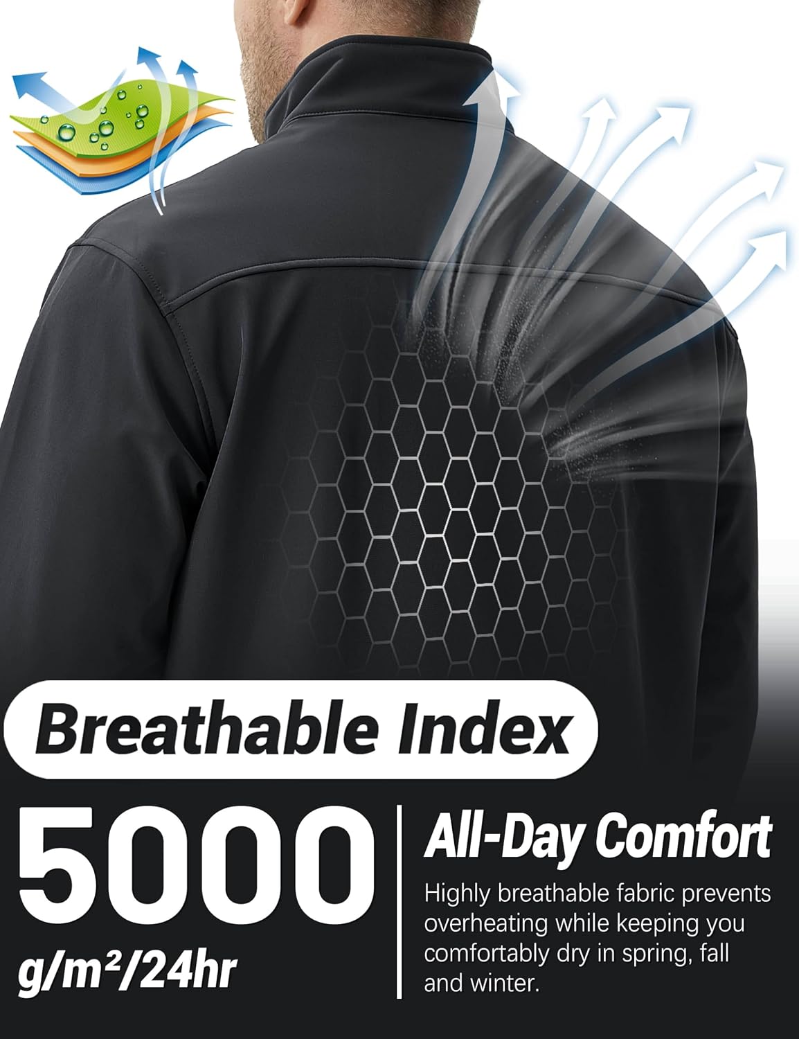 Detalle de TACVASEN TCTJ-731-688 Men's Softshell Jacket, Fleece-Lined, 4 Pockets
