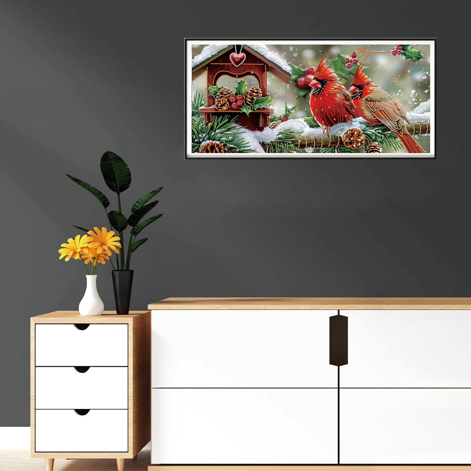 Detalle de Reofrey DIY Special Shape Large Diamond Art Kit – 30x60cm Bird & Christmas Design