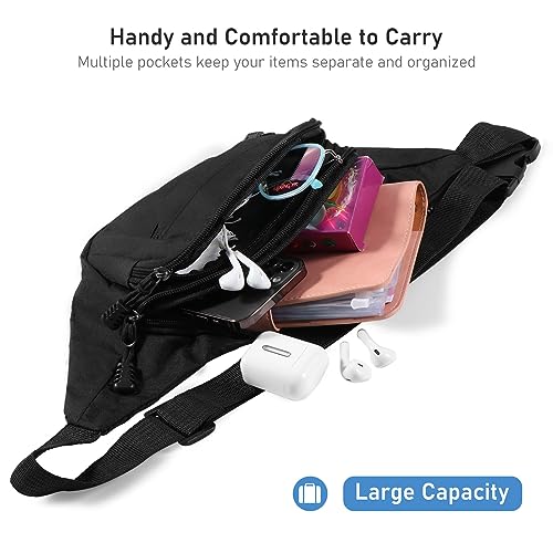 Detalle 2 de Vinabo Sac Banane Noir pour Femme et Homme — 4 Poches Zippées, Réglable
