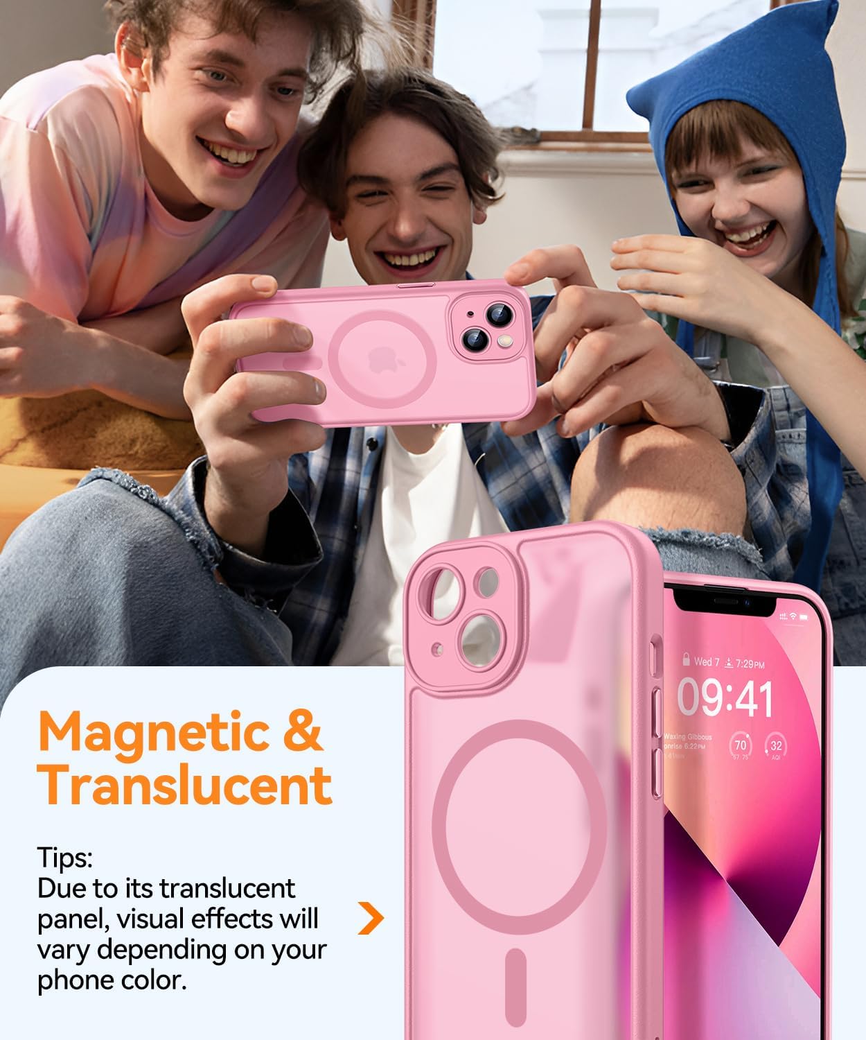 Thumbnail 2 de CANSHN Coque Magnétique pour iPhone 13 Mini (5,4 pouces) – Protection intégrale et finition mate Rose