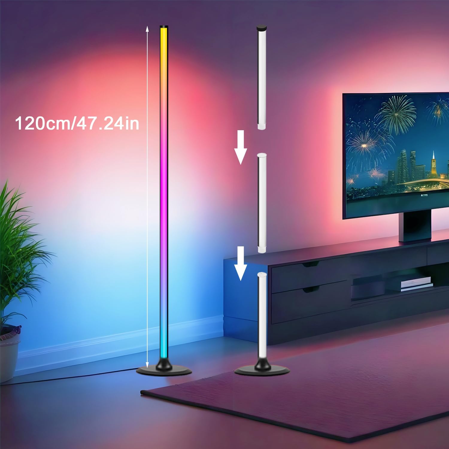 Detalle 2 de ONSTUY WS8812B led-vloerlamp, set van 2, 1,2 m, dimbaar RGBW met app