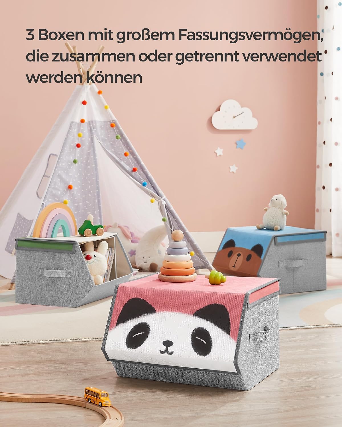 Thumbnail 3 de SONGMICS Aufbewahrungsboxen im 3er-Set (RFB760P02) – faltbare Stoffboxen mit Griffen und magnetischem Deckel für Kinder