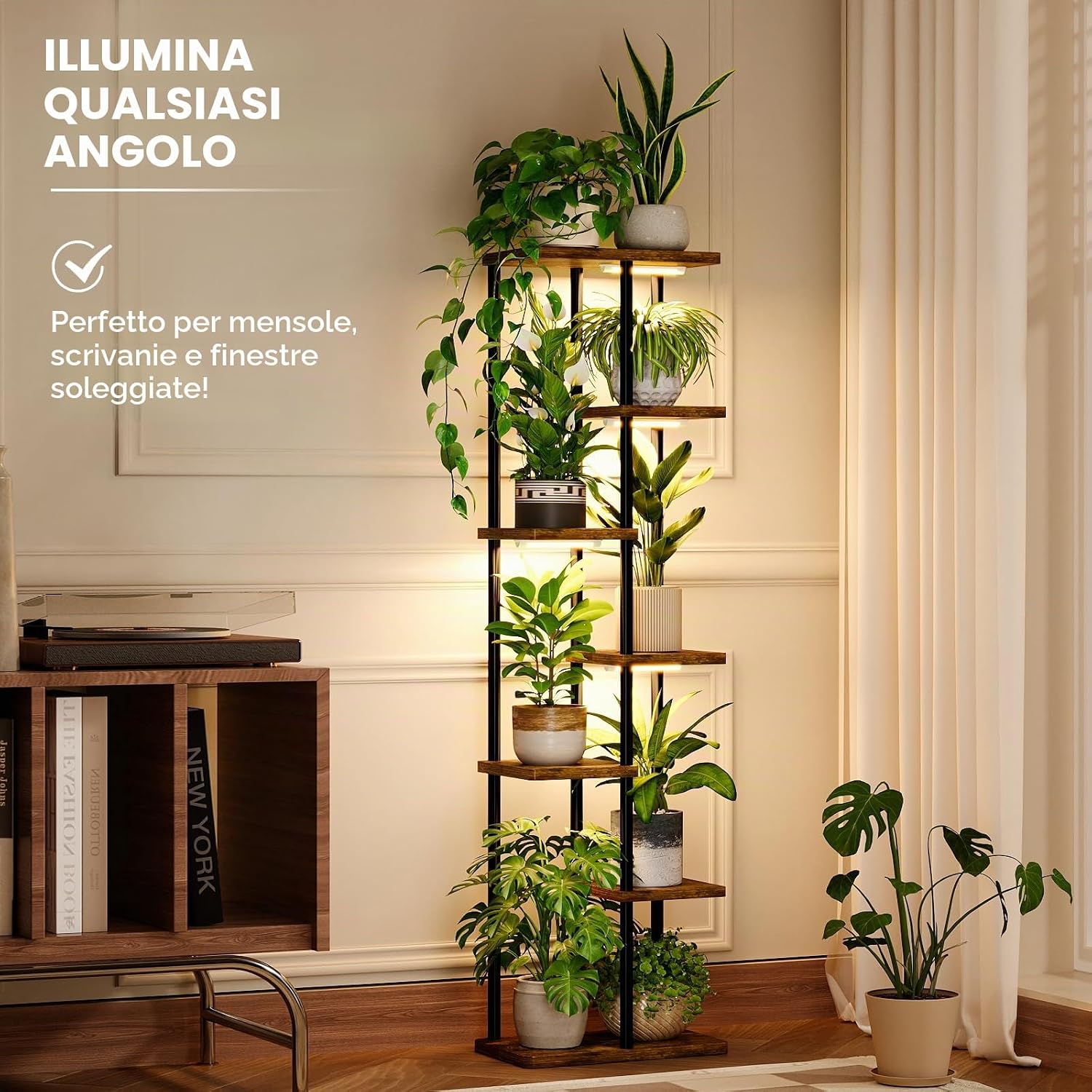 Detalle de Bamworld Mensola per piante con luci LED a spettro completo, 7 ripiani