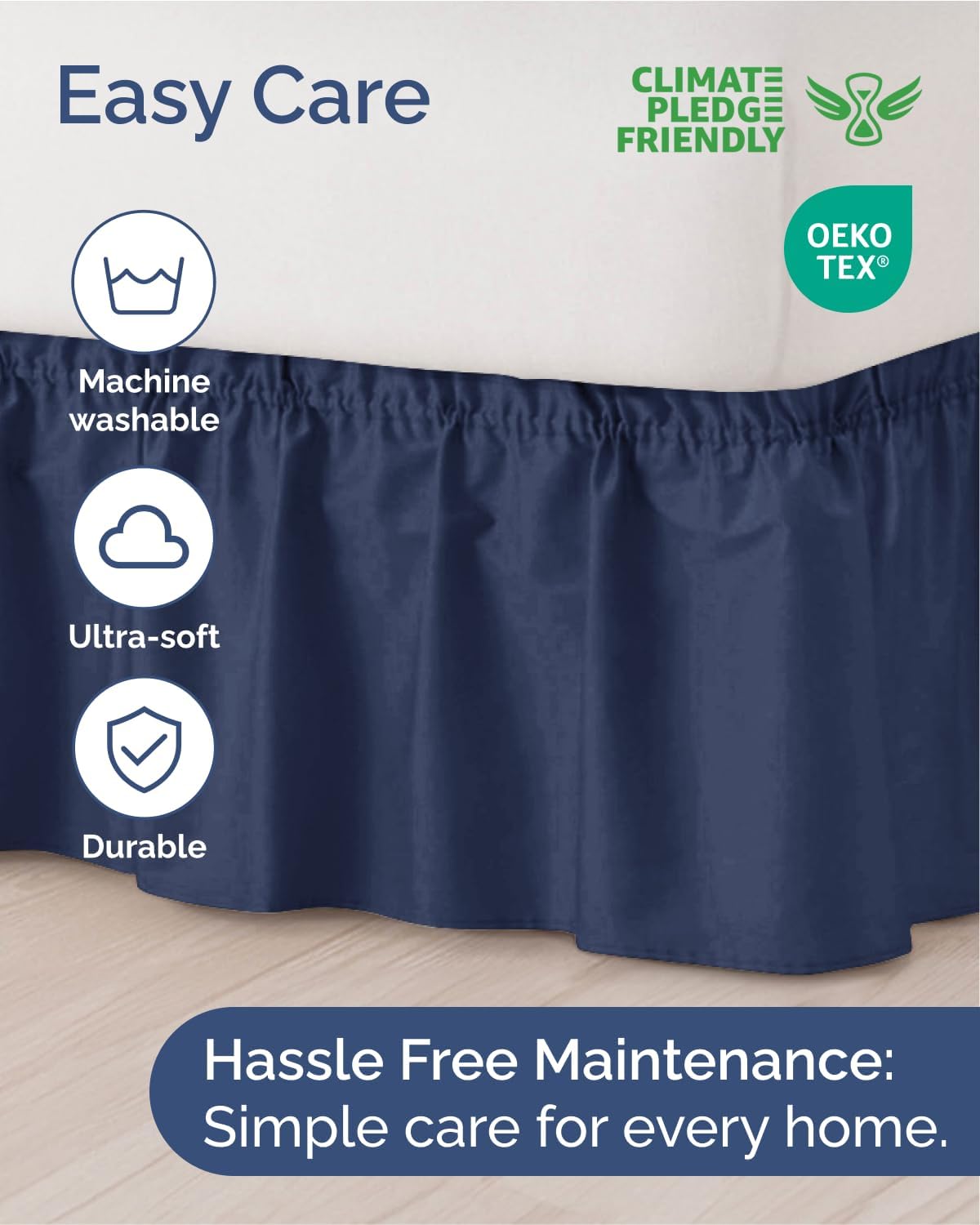 Thumbnail 5 de Wrap Around Dust Ruffle Bed Skirt (Navy Blue) for Queen Beds with 15 Inch Drop