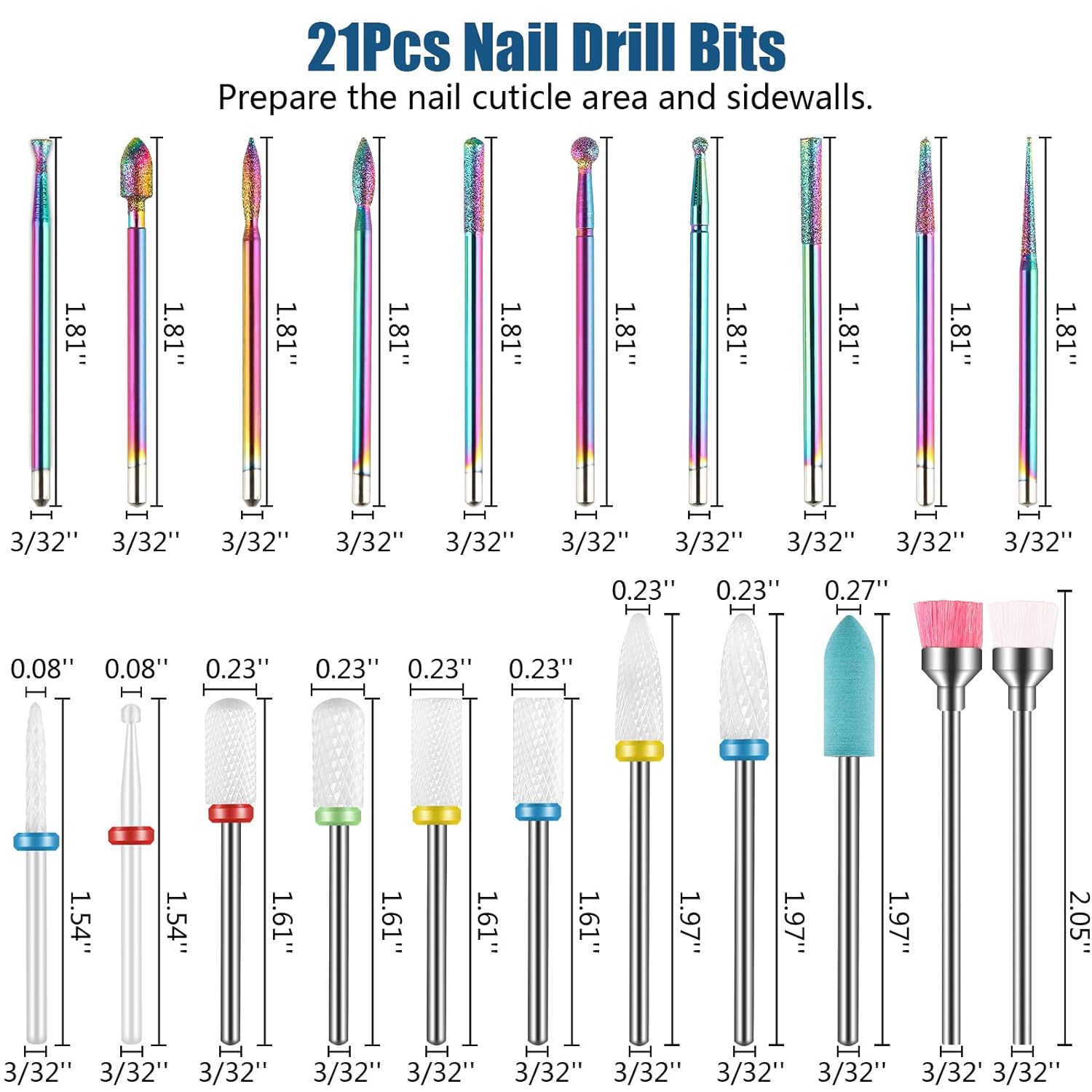 Thumbnail 5 de Depvko 21pcs Nail Drill Bits Set, 3/32" manicure
