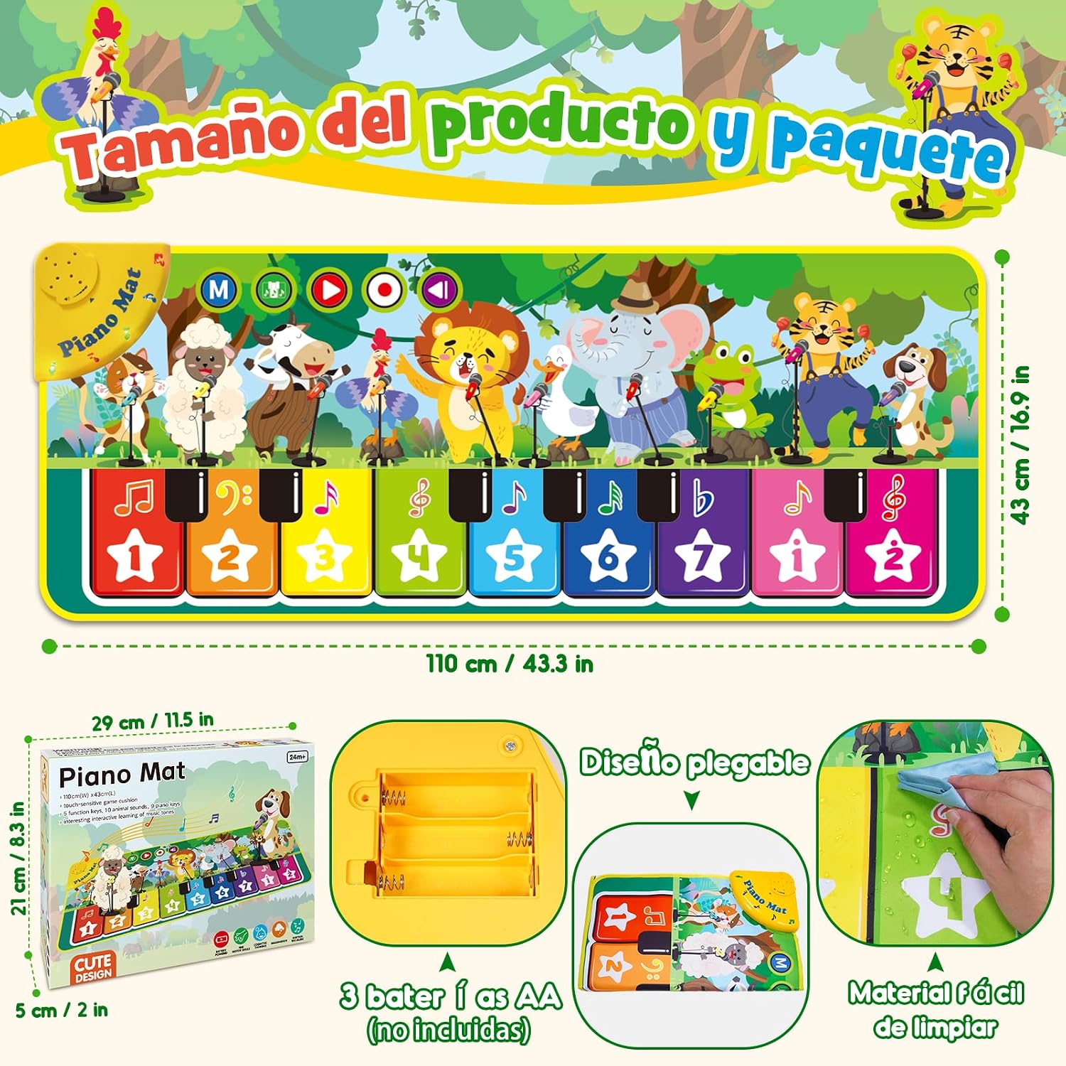 Thumbnail 5 de Dromlag alfombra musical infantil Montessori para 1 año (10 sonidos de animales y piano con teclas)
