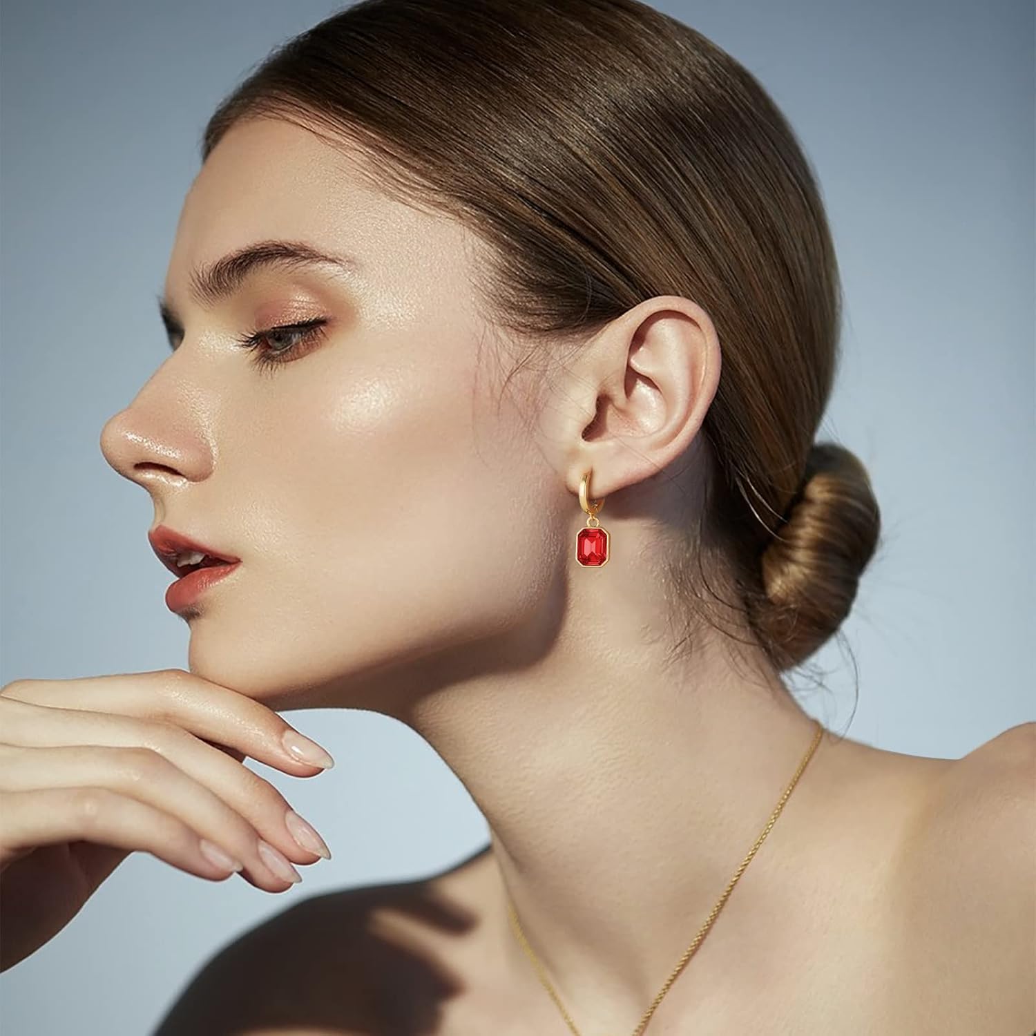 Thumbnail 4 de Mesovor Kristall Ohrringe Gold hängend für Damen (14 Karat vergoldet, hypoallergen)