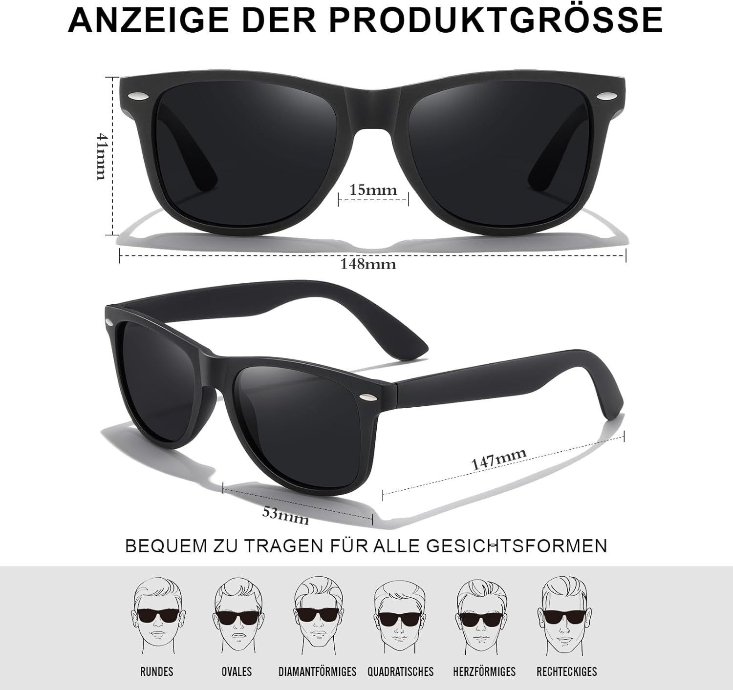 Thumbnail 3 de Glapeame Polarisiert-Sonnenbrille mit UV400 und PC-Brillenrahmen (unisex, schwarz)