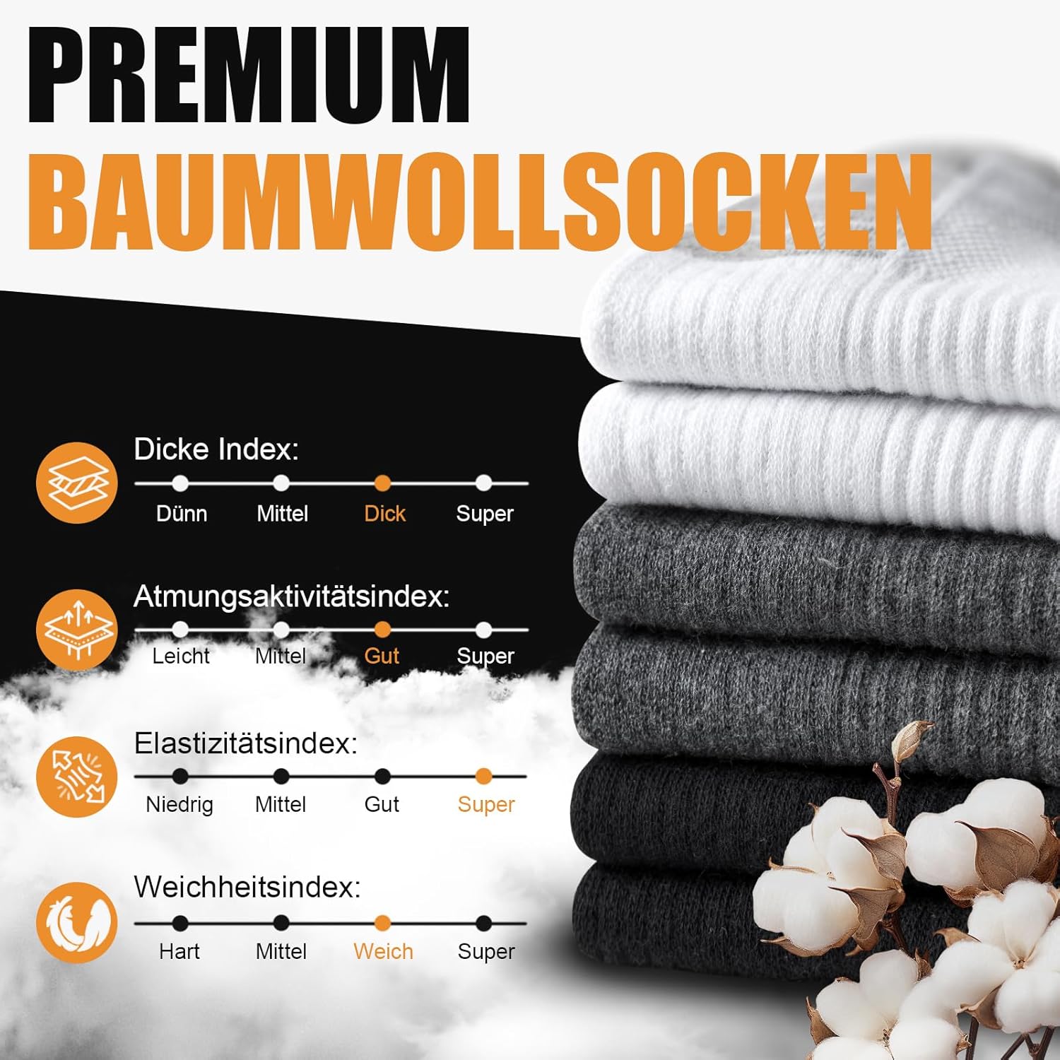 Thumbnail 6 de Niorasen Wandersocken & Sportsocken (6 Paar) aus Baumwolle, atmungsaktiv, gepolstert – Größen 35–50