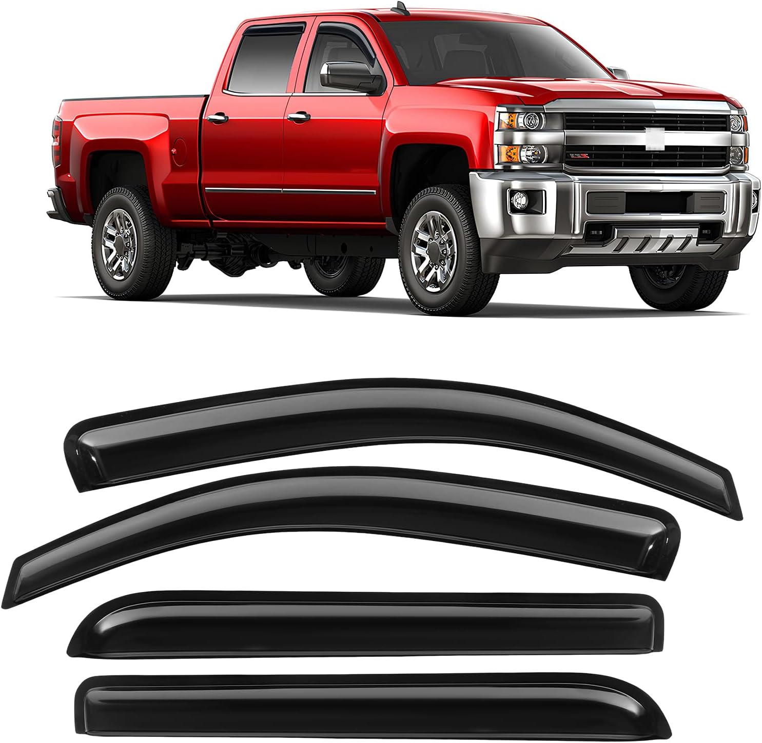 Detalle de GEARMEISTER Rain Guards for Chevy Silverado / GMC Sierra 1500 Crew Cab (2014–2018) - Tape-On Window Deflectors