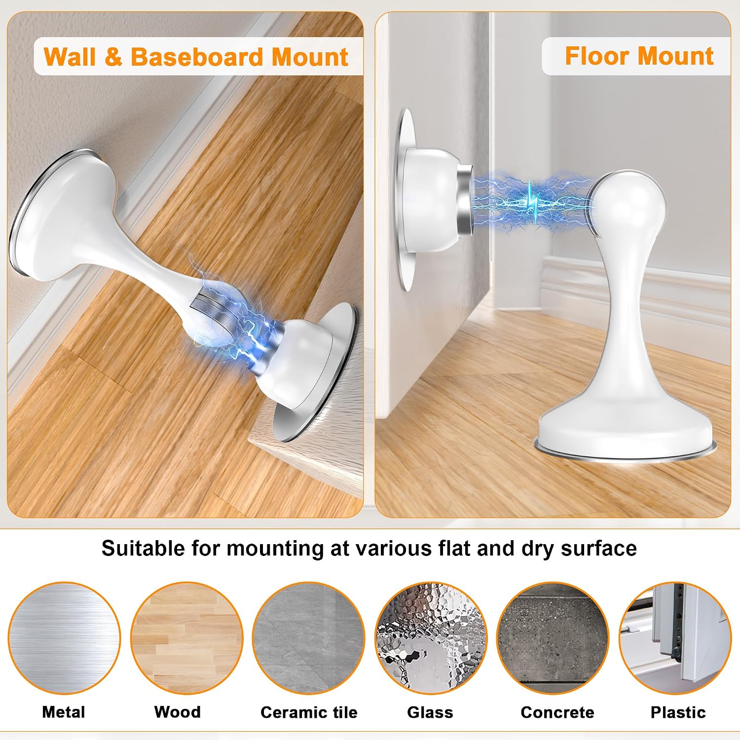 Detalle 2 de Crosize Magnetic Door Stoppers, 2-Pack, Stainless Steel, White