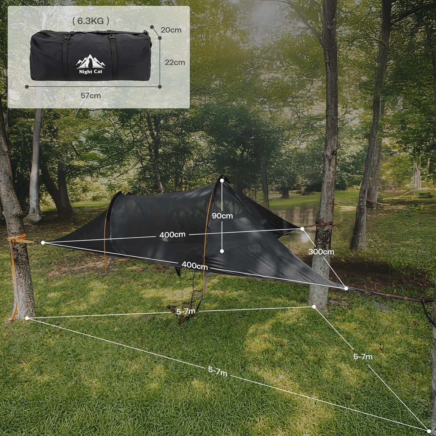 Thumbnail 6 de Night Cat 2 Person Hammock Tent (Triangle Hammock) with Mosquito Net Rainfly