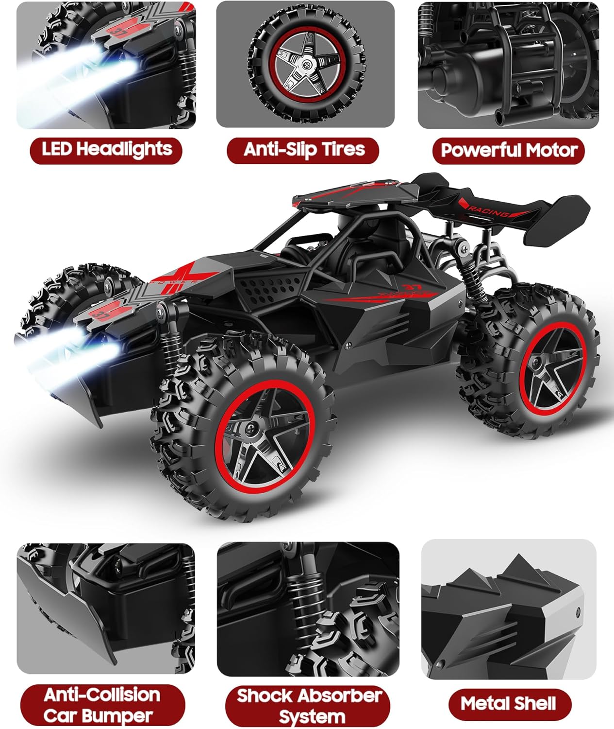 Detalle 2 de SZJJX 2.4Ghz Remote Control Monster Truck for Kids (Age 3–7+) with LED Lights, 15+ KM/H