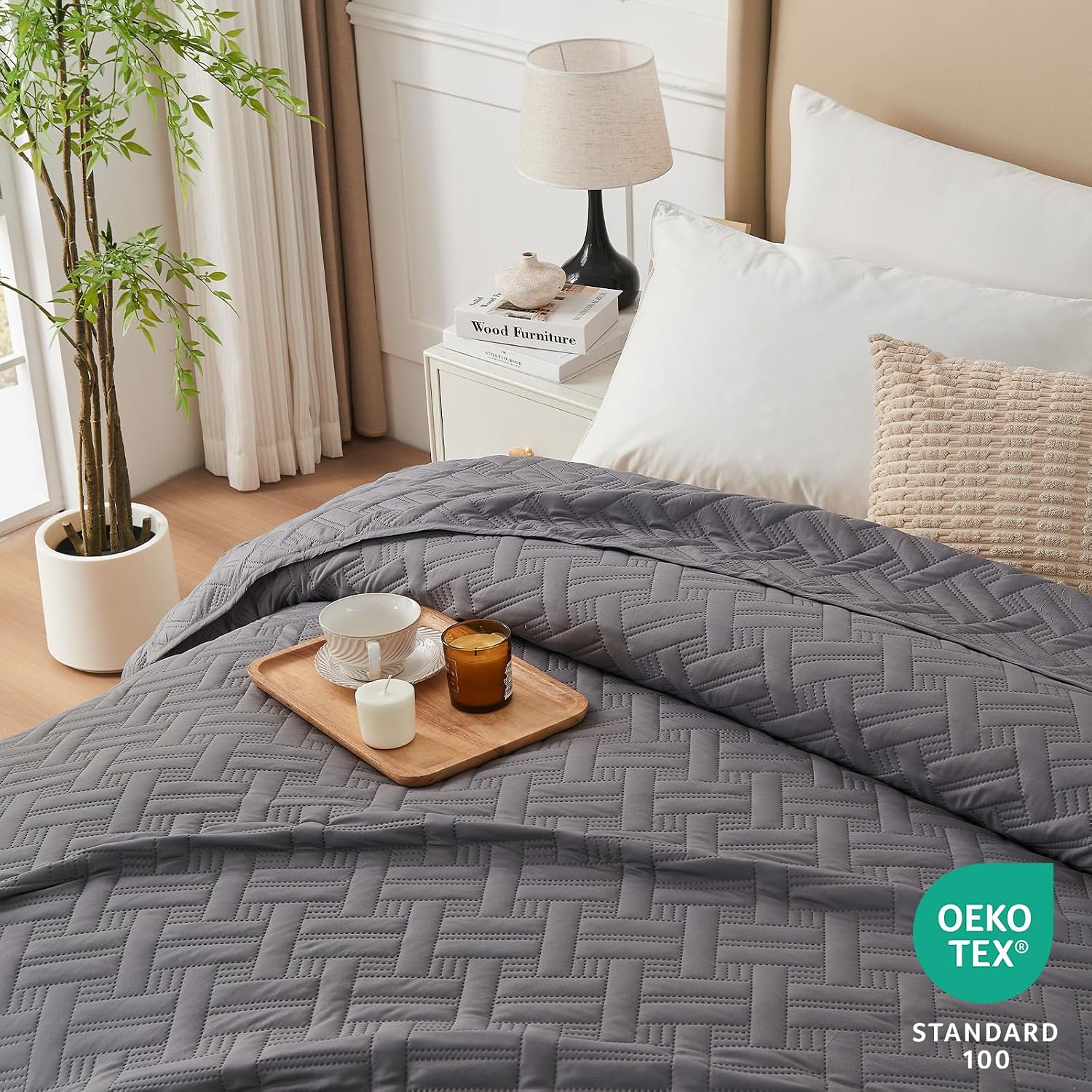 Detalle de beeweed Feel Elegante BHQS-1 sprei 240 x 260 cm, grijs polyester