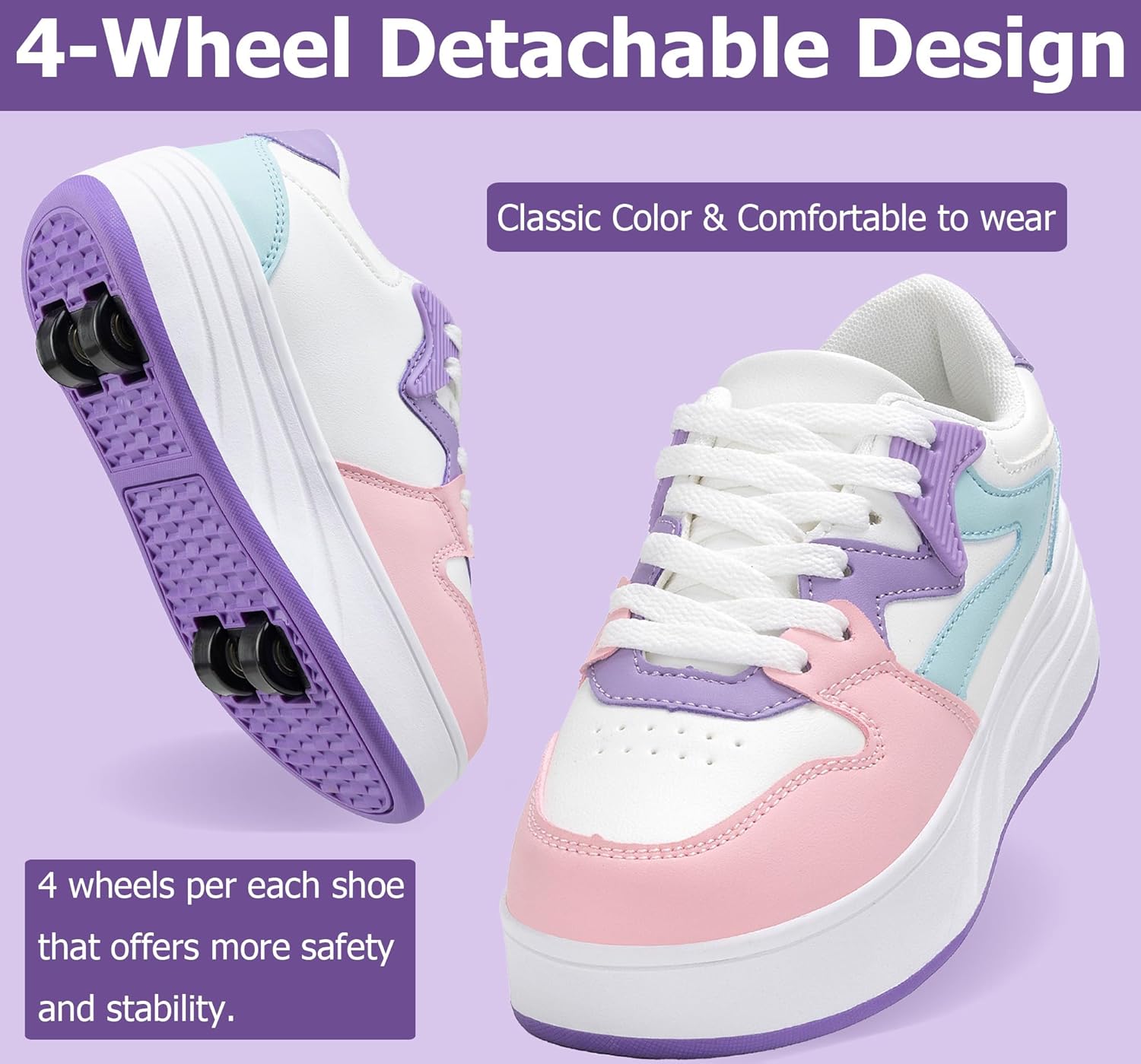 Detalle 2 de ANEFUN Rollschuhschuhe für Kinder – 4 Rollen, abnehmbare Räder