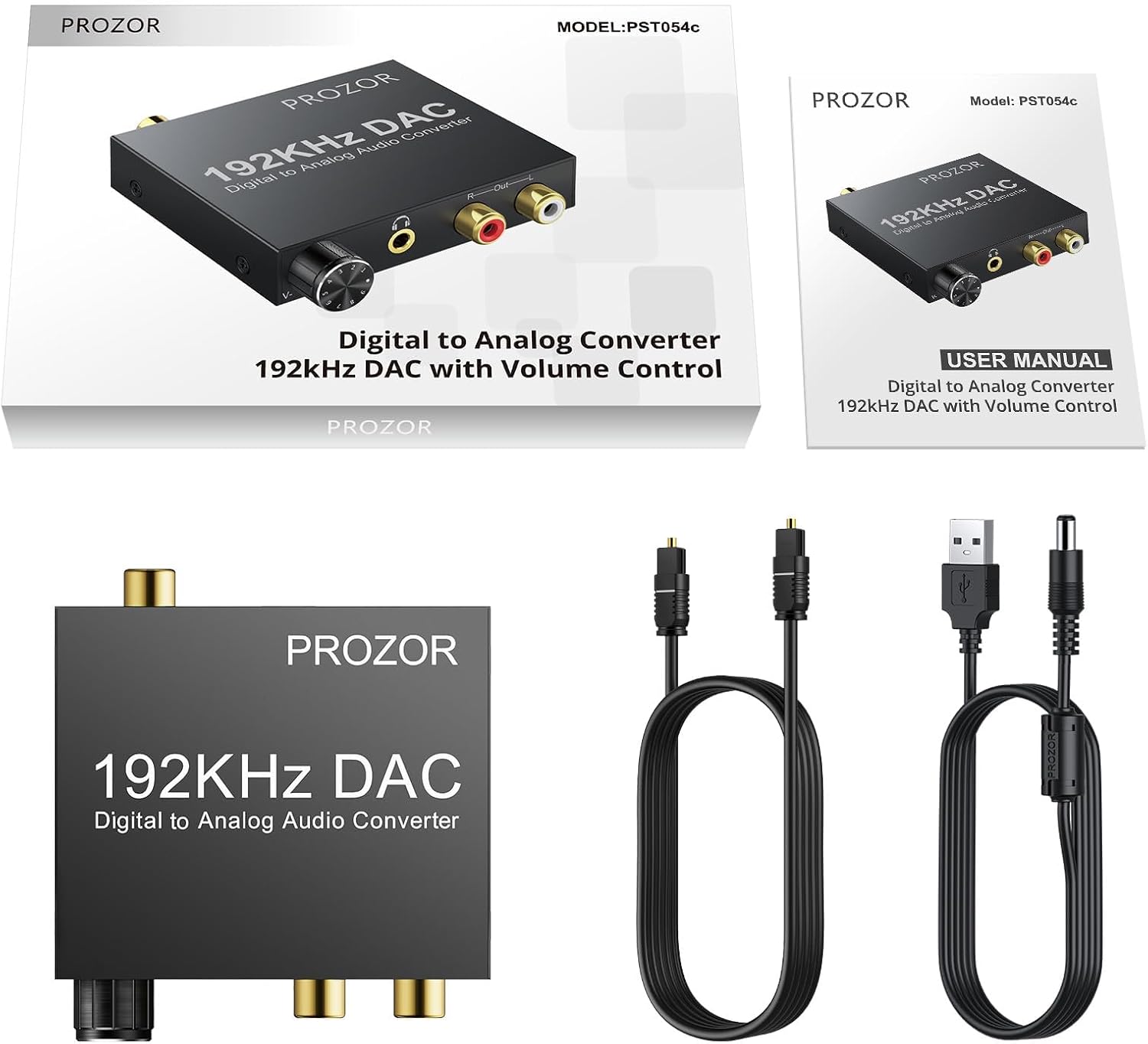 Detalle de PROZOR DA-converter 192 kHz met volumeregelaar, Toslink en coaxiaal