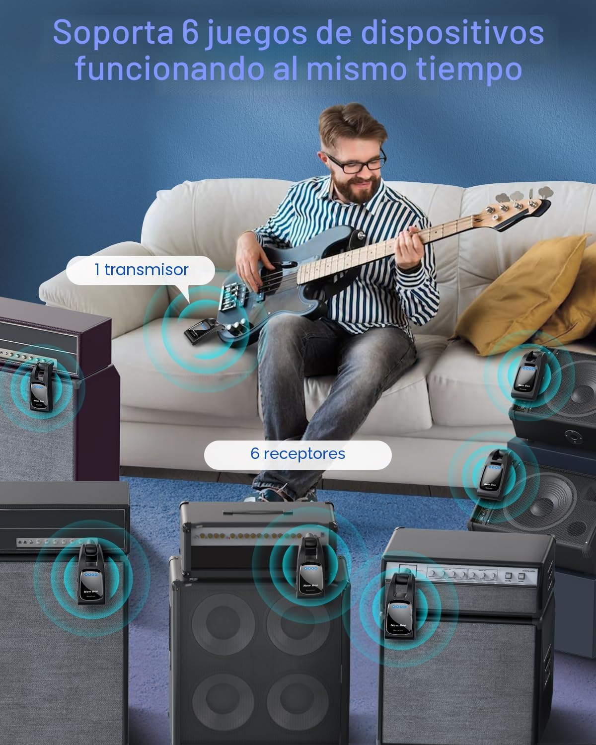 Thumbnail 4 de New Bee 2.4GHz Sistema Inalámbrico de Guitarra con 6 Canales — Transmisor y Receptor Recargables