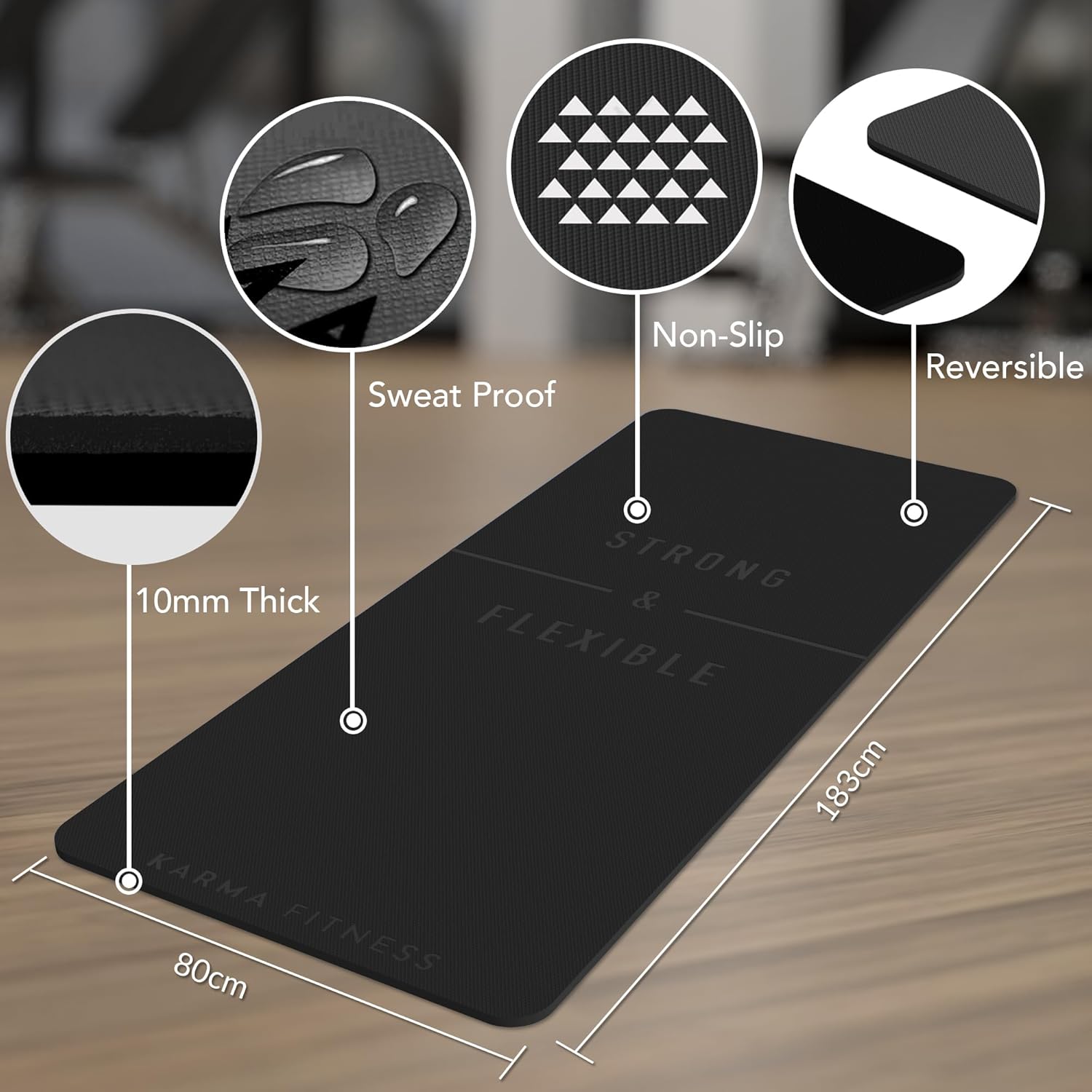 Detalle de Large Exercise Mat - Extra Wide & Extra Thick Yoga Mat (183cm x 80cm x 10mm) in TPE