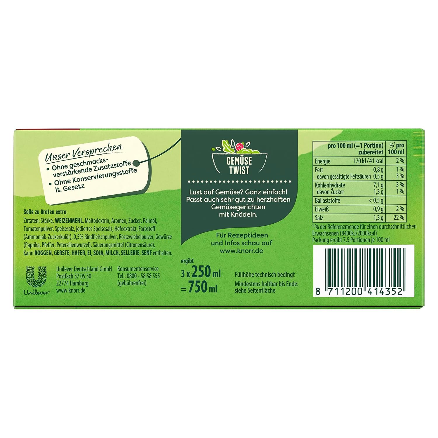 Detalle de Knorr Soße zu Braten Extra – dunkle Bratensoße mit würzigem Geschmack, 750 ml pro Packung (3er Pack)