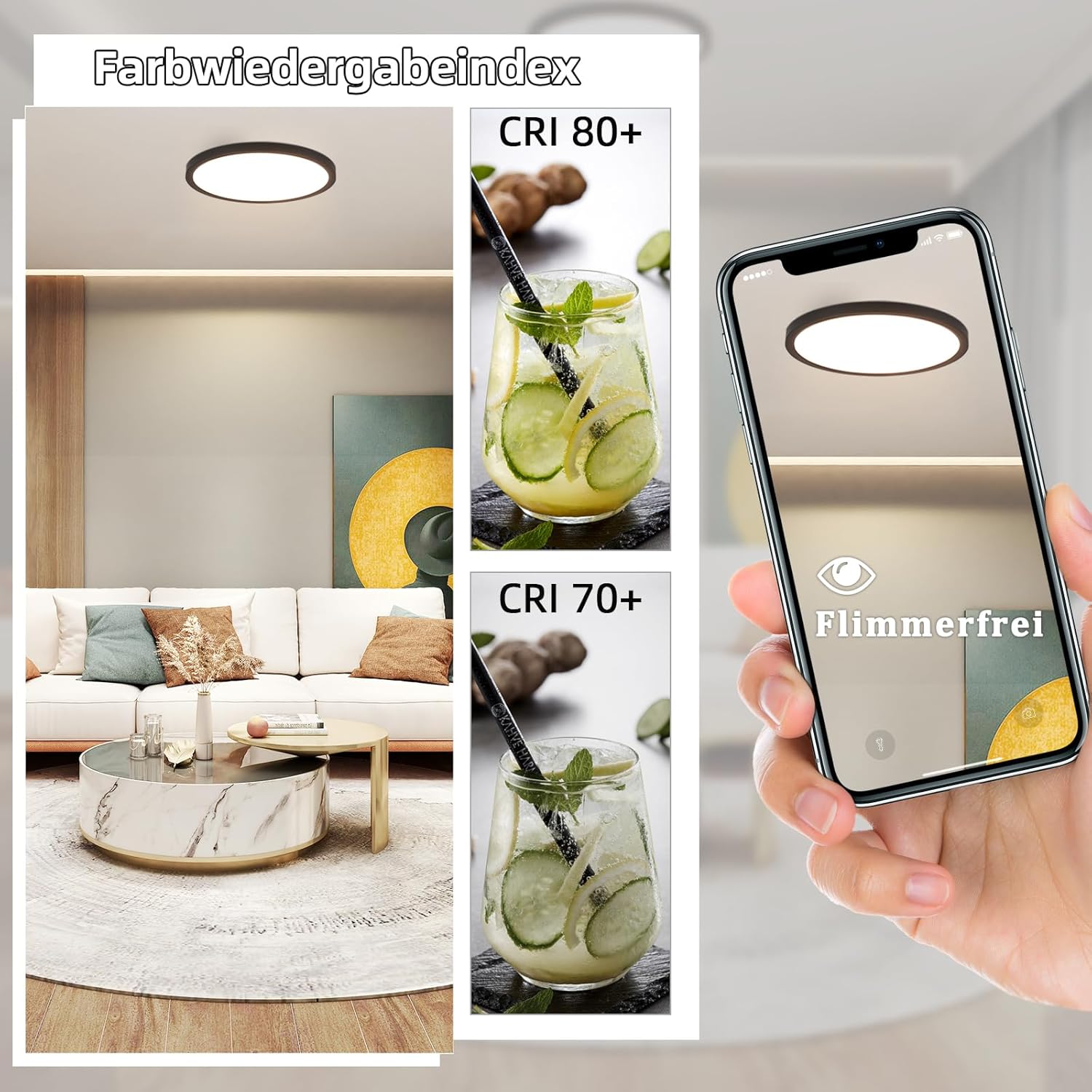Thumbnail 3 de ZMH Deckenlampe LED Deckenleuchte 30 cm – 24 W, 4000 K, Kunststoff, IP-schutz für Bad, Küche und Flur