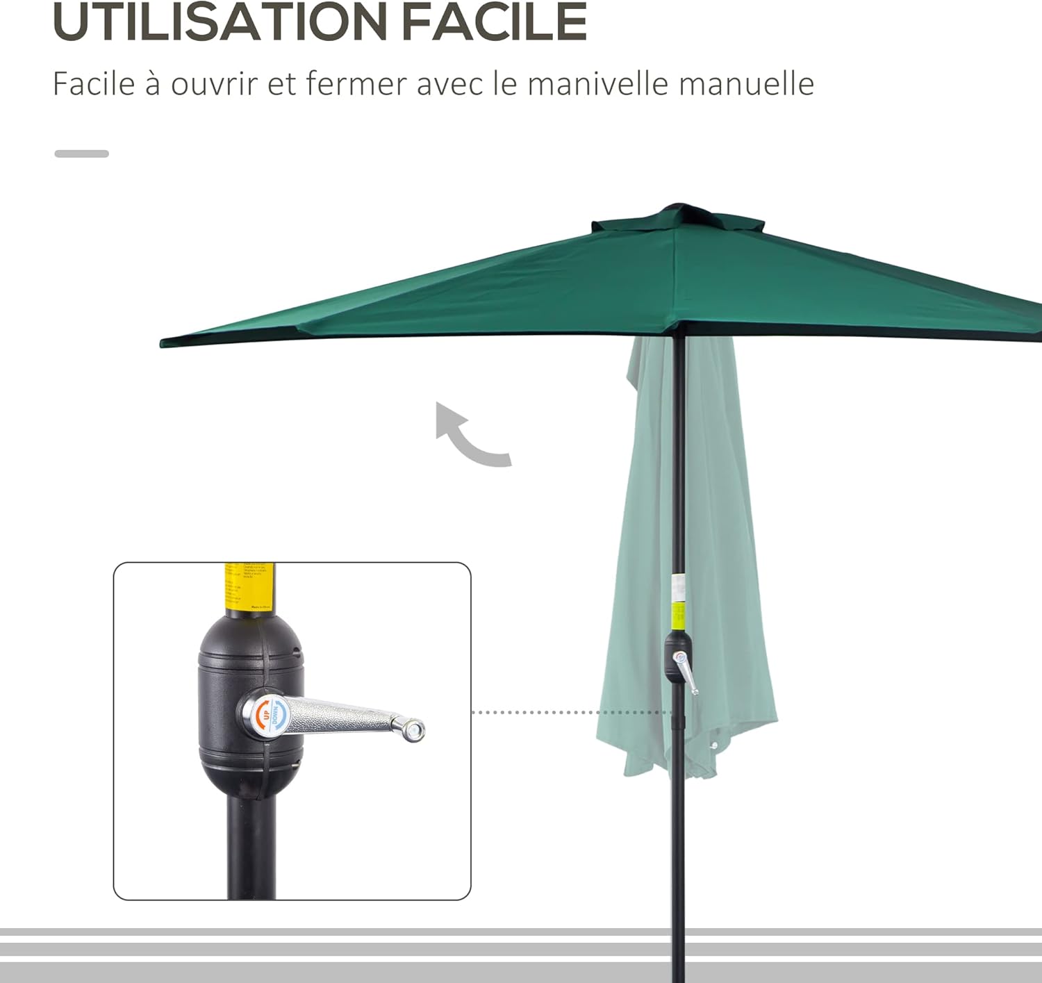 Thumbnail 2 de Outsunny Demi-Parasol Ø 2,7 m pour balcon — parasol robuste en polyester