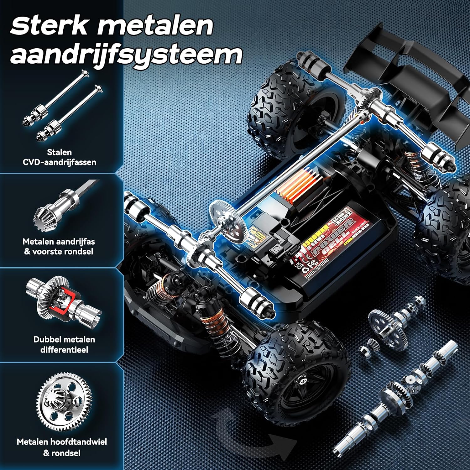 Detalle de Womaqu HS18321 RC-auto schaal 1:18, 4x4, tot 40 km/u en metalen aandrijflijn