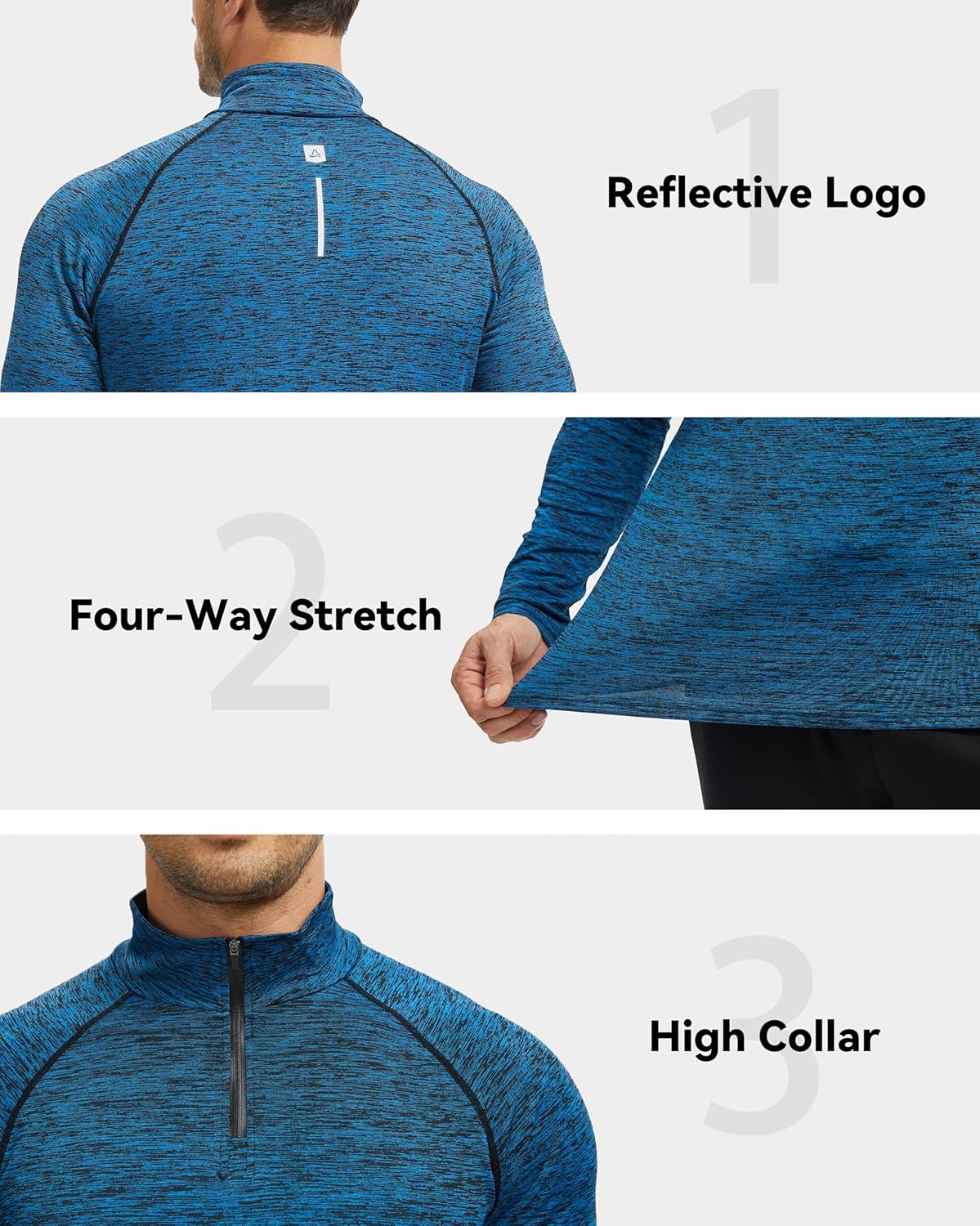 Thumbnail 3 de AMZSPORT Maglia da uomo manica lunga 1/4 zip felpa traspirante per running, palestra e allenamento