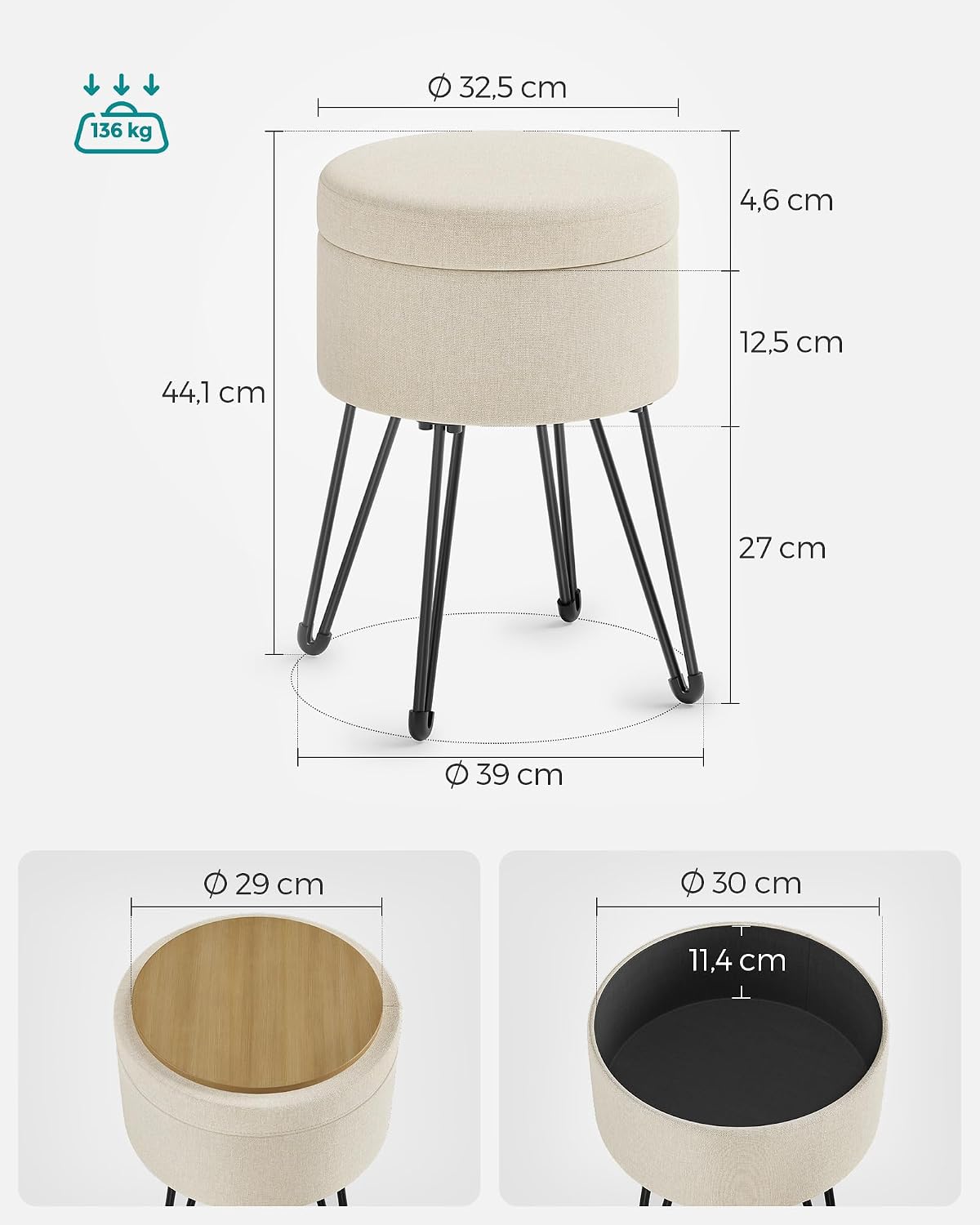 Detalle de SONGMICS LOM002R01 pouf contenitore 9,4 L rosa