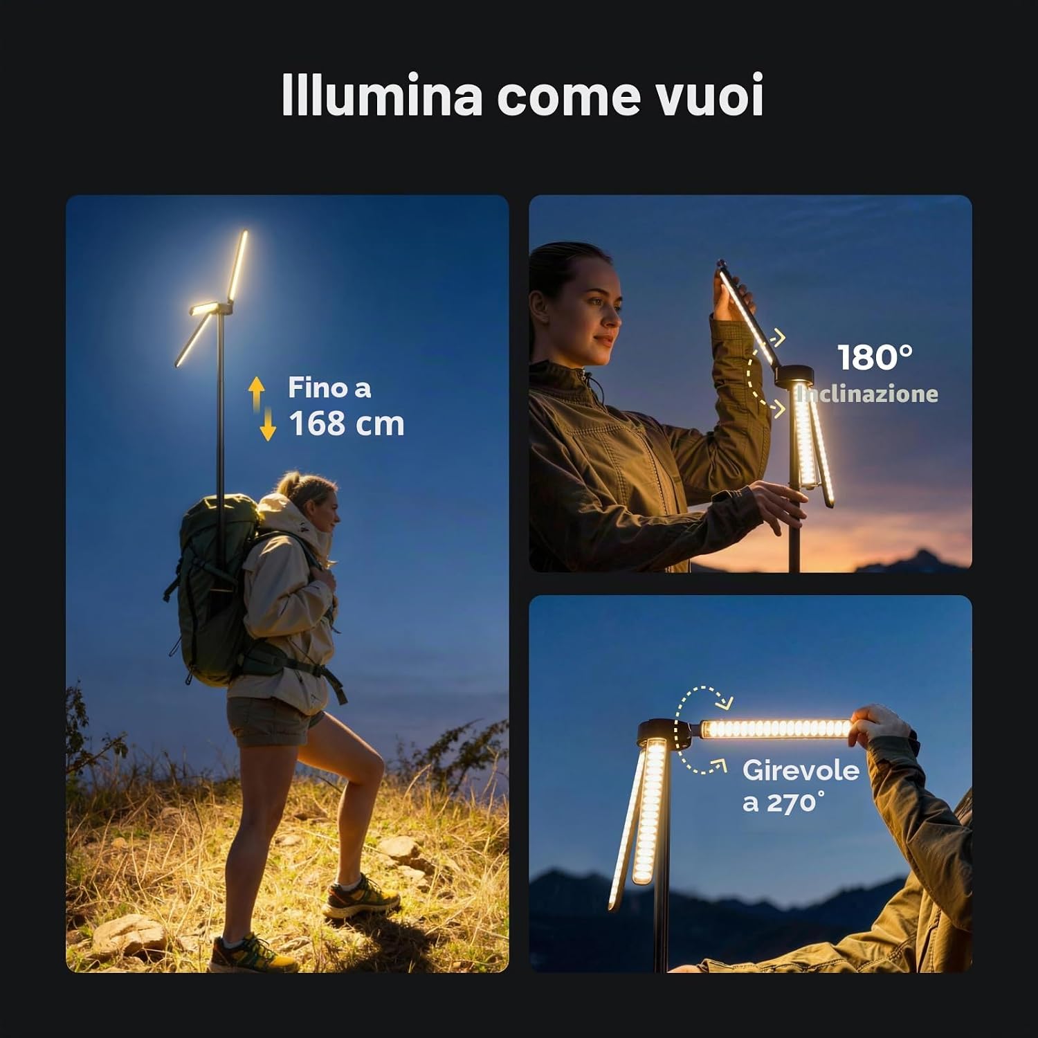 Thumbnail 6 de BougeRV T1: Lampada da campeggio ricaricabile 15600 mAh, 3000 lm, altezza e angolo regolabili