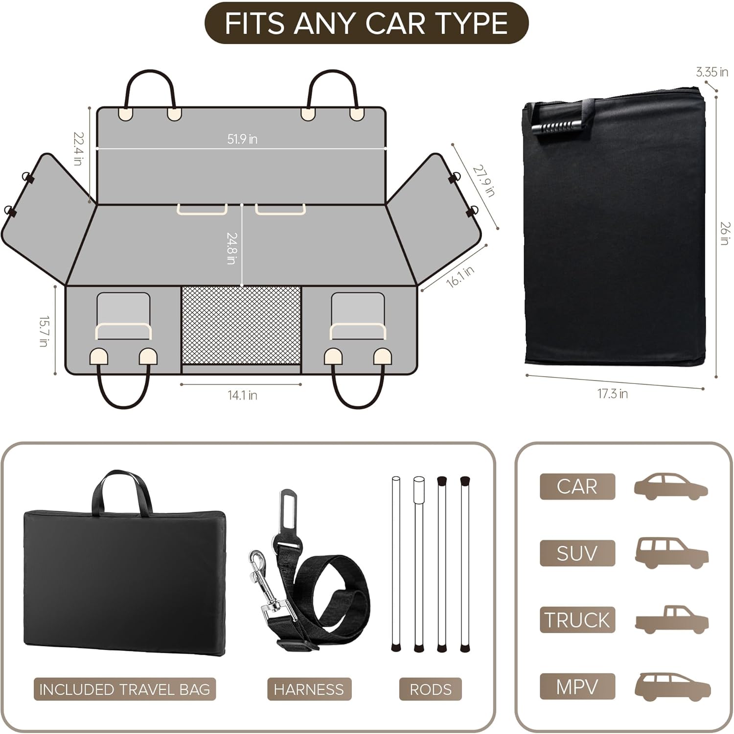 Thumbnail 6 de SHARLOVY Back Seat Extender for Dogs: Heavy-Duty Car Seat Cover with Hard Bottom and 3-rod Safety Frame