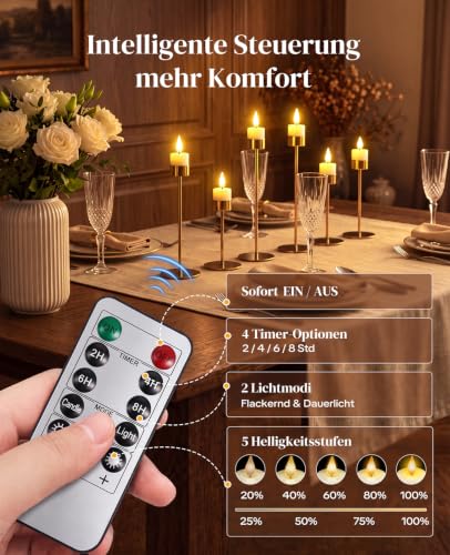 Detalle 2 de YAUNGEL 12er LED-Teelichter, wiederaufladbar mit Ladestation, Timer und Fernbedienung