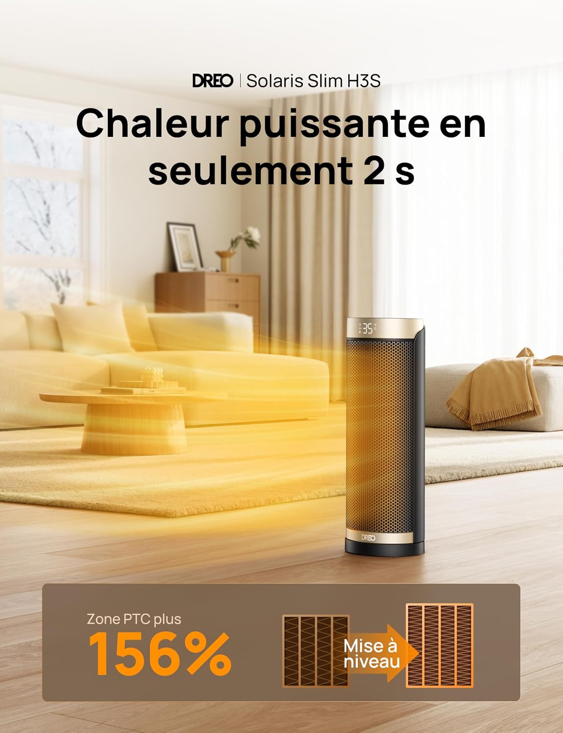Detalle 2 de DREO Solaris Slim H3 chauffage d'appoint céramique 1800 W