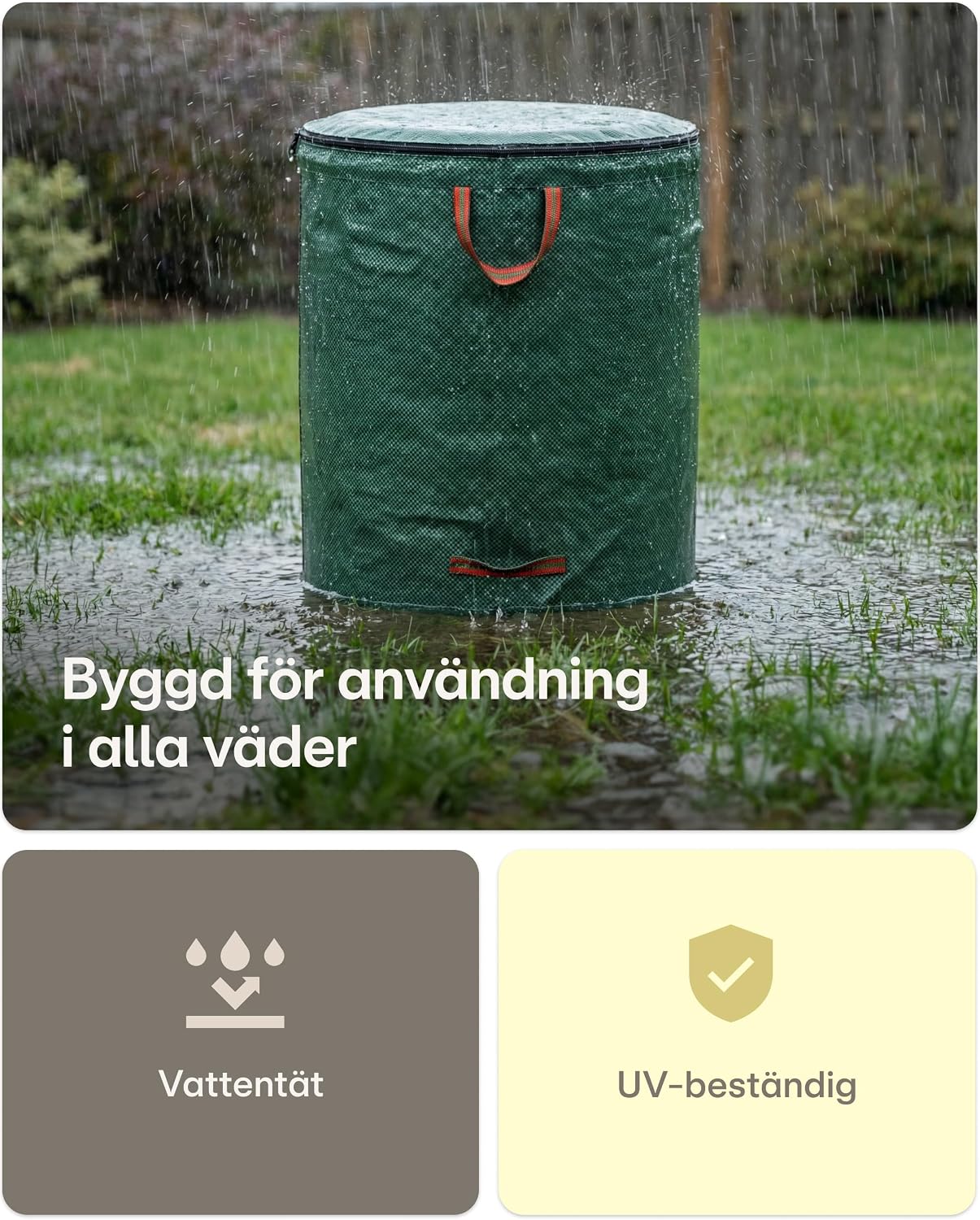 Detalle 1 de Praknu lövsäckar med lock, 300 liter, fyra handtag och hopfällbar design