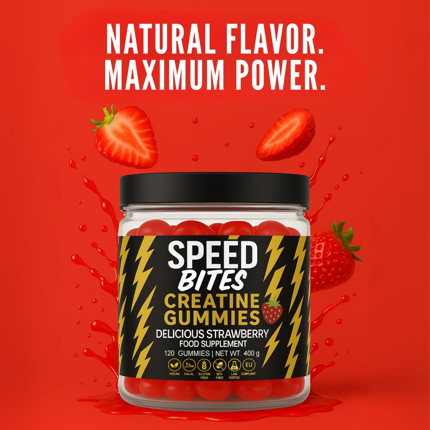Detalle 1 de Speed Bites SBHClRED120 creatine HCl-gummies, suikervrij en vegan