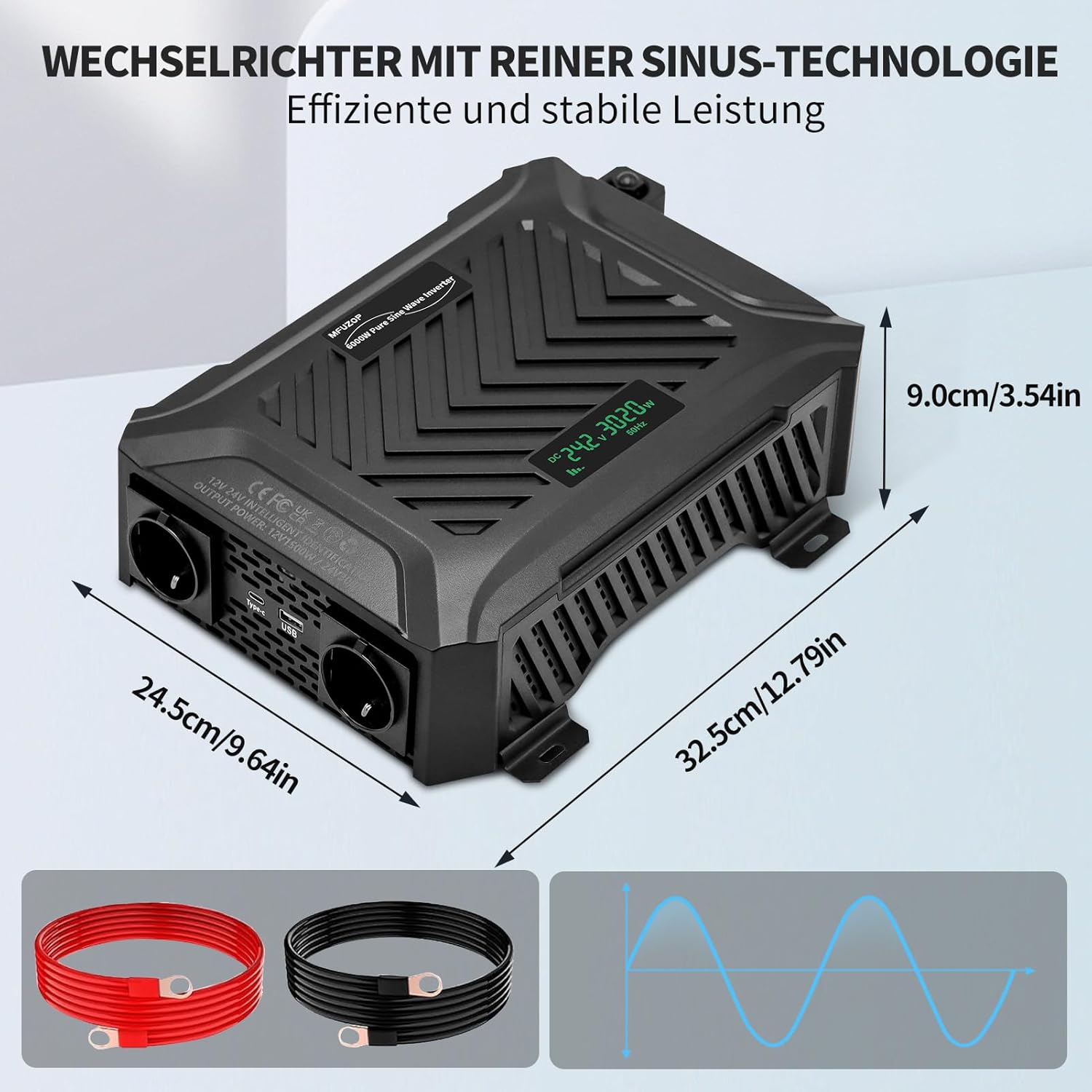 Thumbnail 6 de MFUZOP Power Inverter 12V/24V 220V a onda sinusoidale pura fino a 3.000W/6.000W con display LCD e USB/Type‑C