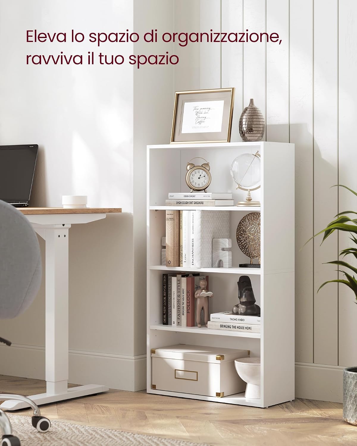 Detalle 2 de VASAGLE Scaffale a 4 ripiani LBC164T14, libreria bianca nuvola con ripiani aperti e regolabili