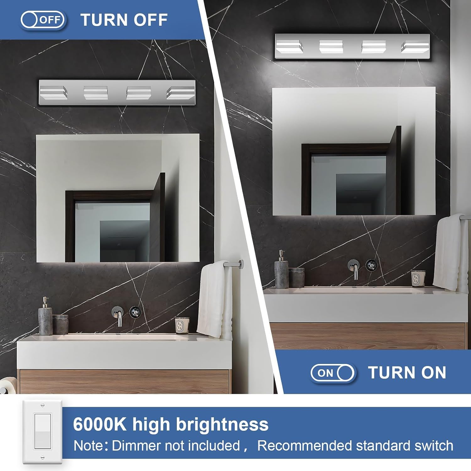 Detalle de JZEKVN 20260526001 4-Light LED Vanity Fixture, 6000K, 350° Rotatable Heads