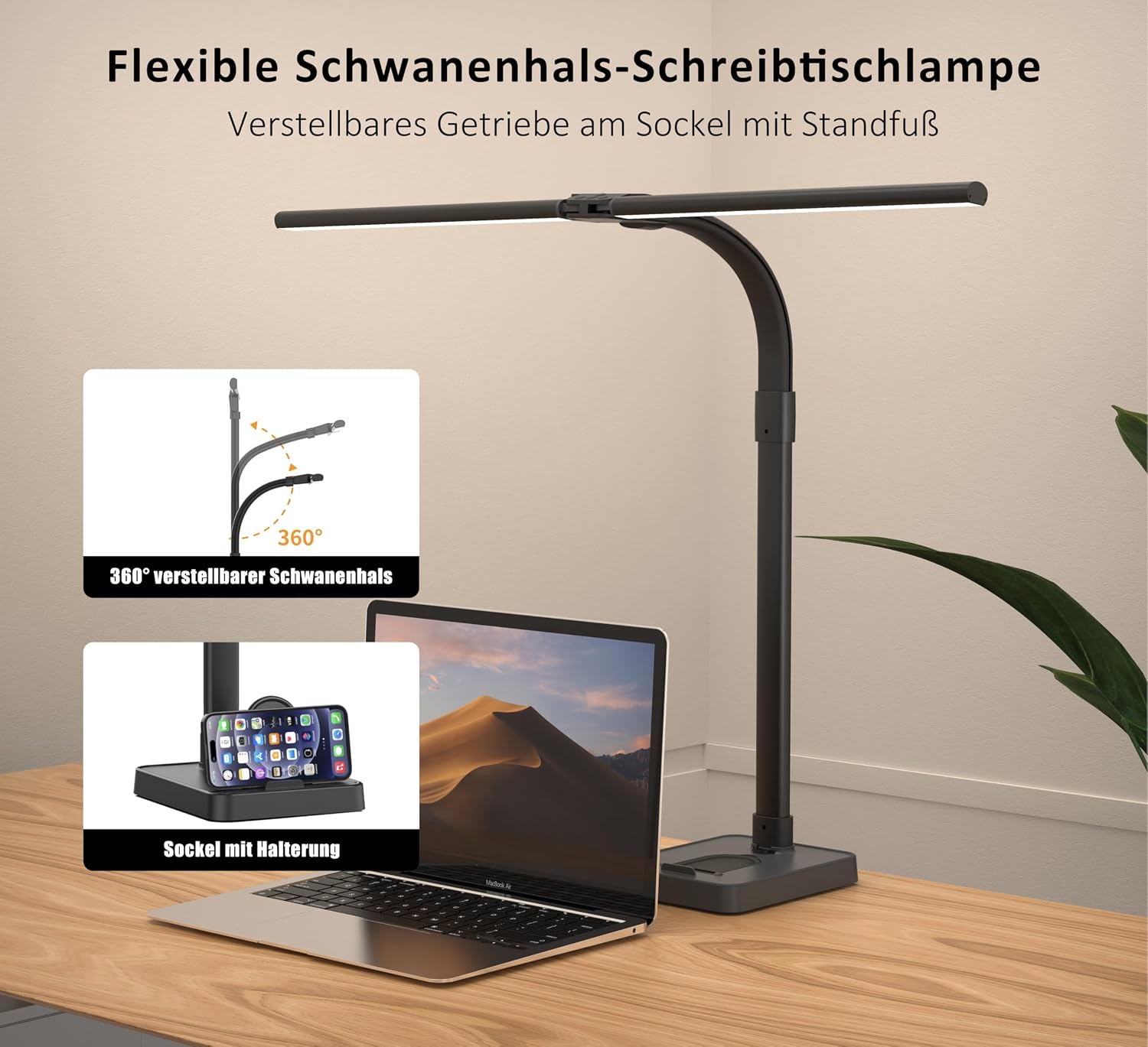 Thumbnail 4 de LOTTBUTY Doppelkopf LED Schreibtischlampe 80cm