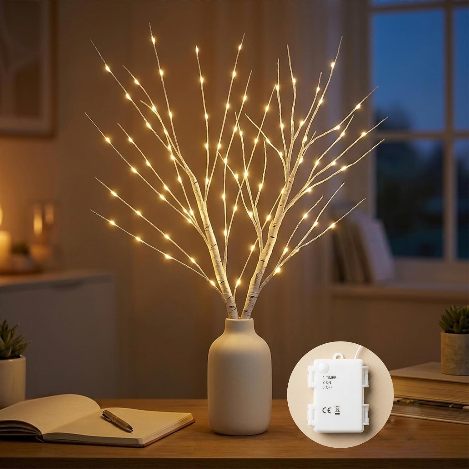 Detalle de Afaiup XRD-01 set van 2 led-berkentakken, 70 cm, 132 warmwitte leds