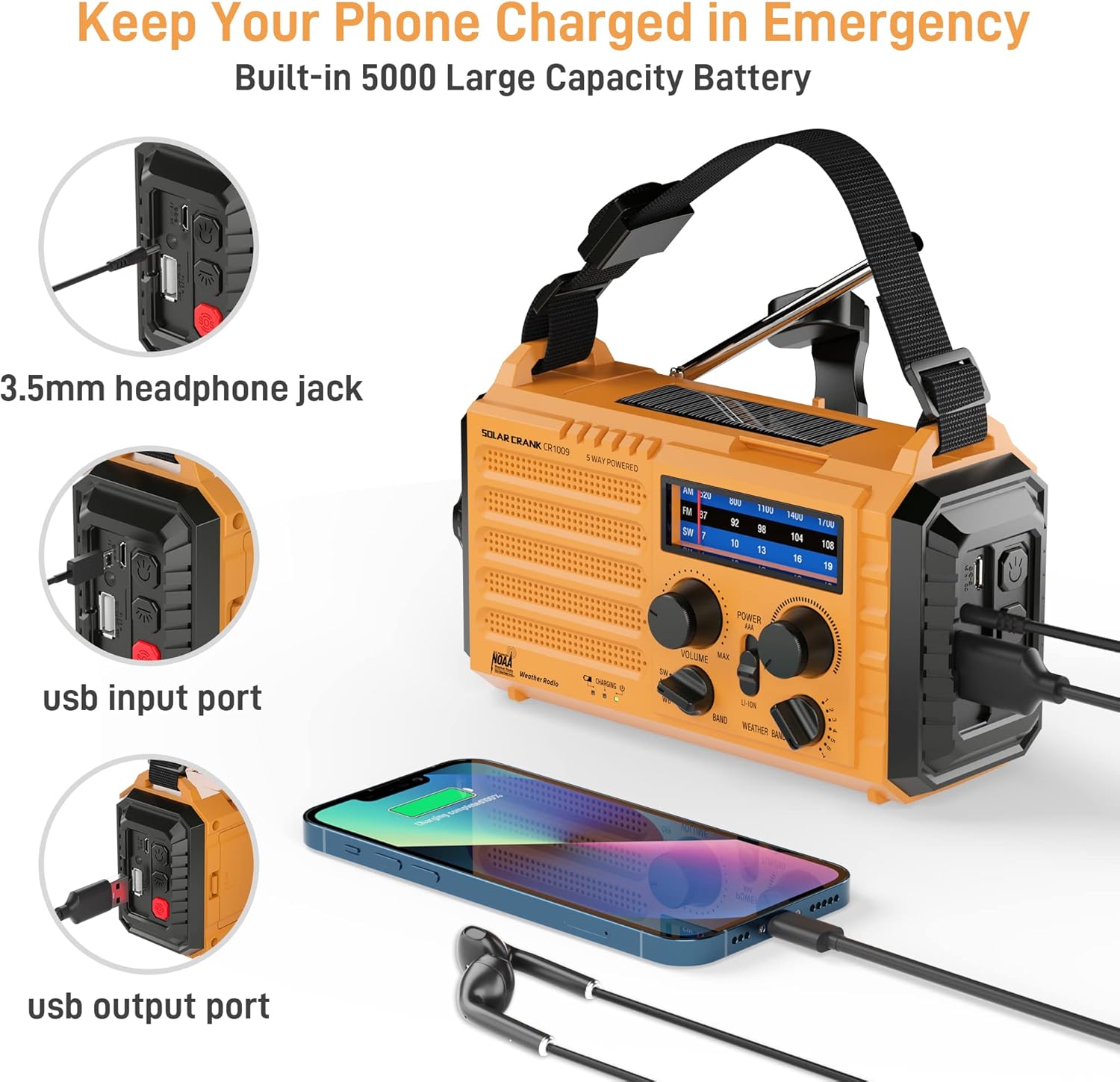 Thumbnail 3 de Eoxsmile Emergency Radio 5000mAh NOAA alert