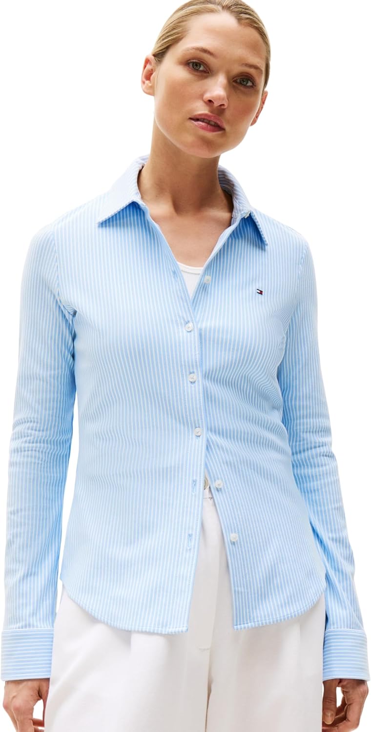 Detalle de Tommy Hilfiger Donna Camicia 1985 Slim con Colletto a Punta