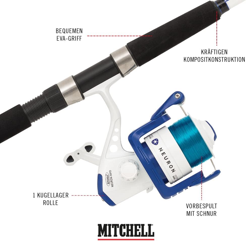 Detalle de Mitchell Neuron Dorade Ensemble Canne, Moulinet et Accessoires – Combo pêche dorade en mer