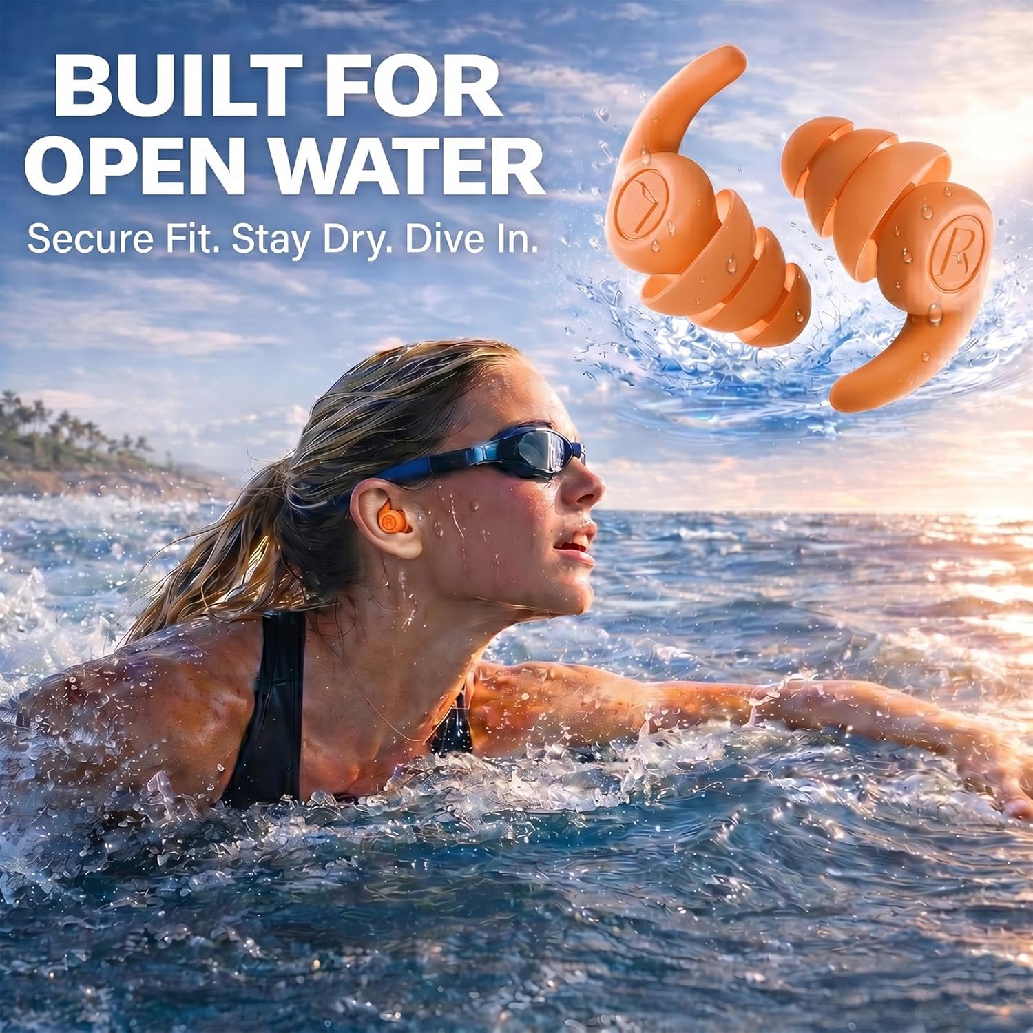 Thumbnail 6 de Waterproof Swimming Ear Plugs for Adults (3 Pairs) Reusable Silicone Swimmer Earplugs for Water Sports & Showers