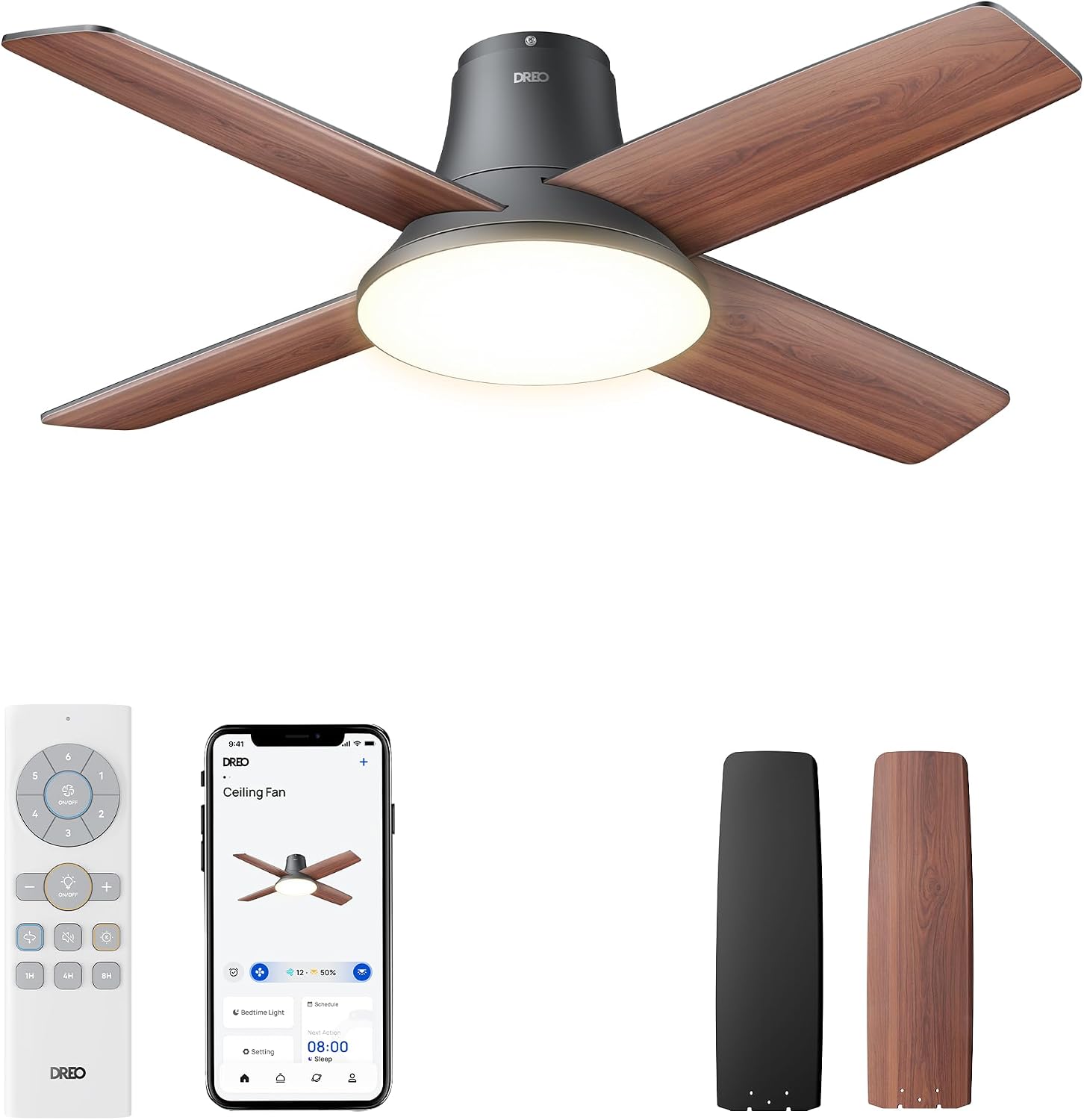 Detalle de DREO DR-HCF003 Black 44-inch Smart Ceiling Fan with Dimmable LED