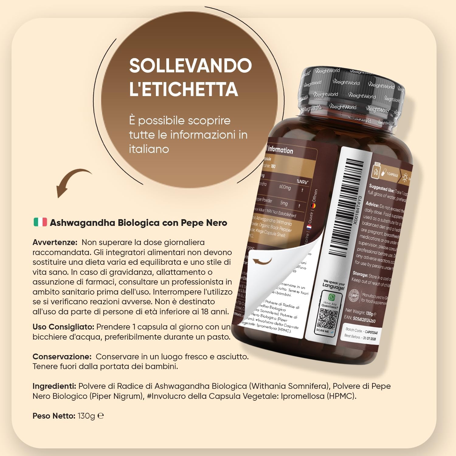 Thumbnail 6 de Ashwagandha Bio WeightWorld in 180 Capsule Vegane | 600 mg per capsula, certificata Soil Association