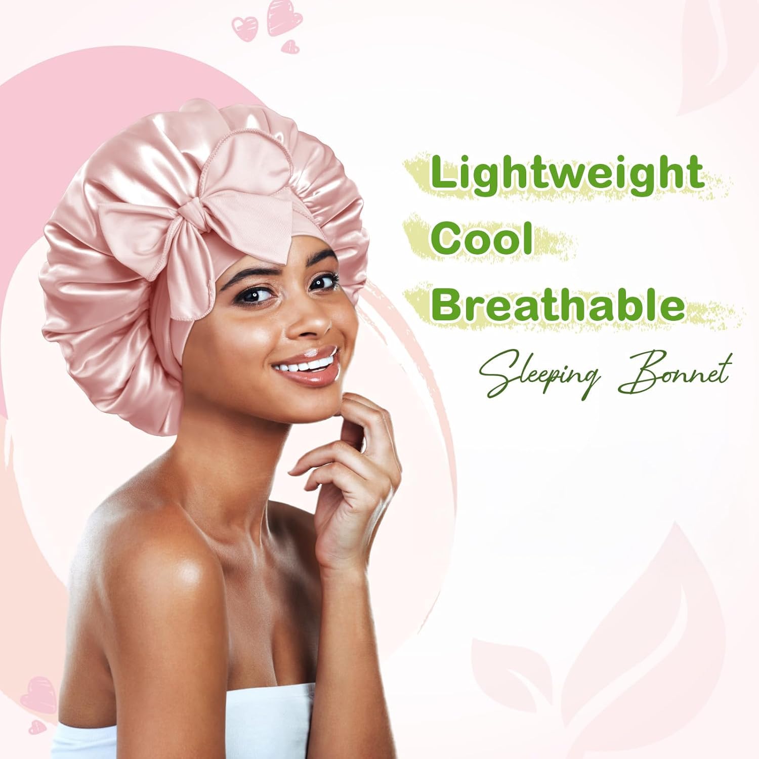 Thumbnail 1 de BONNET QUEEN Silk Bonnet for Sleeping Women – Satin Sleep Cap with Adjustable Tie Band, Cream Pink